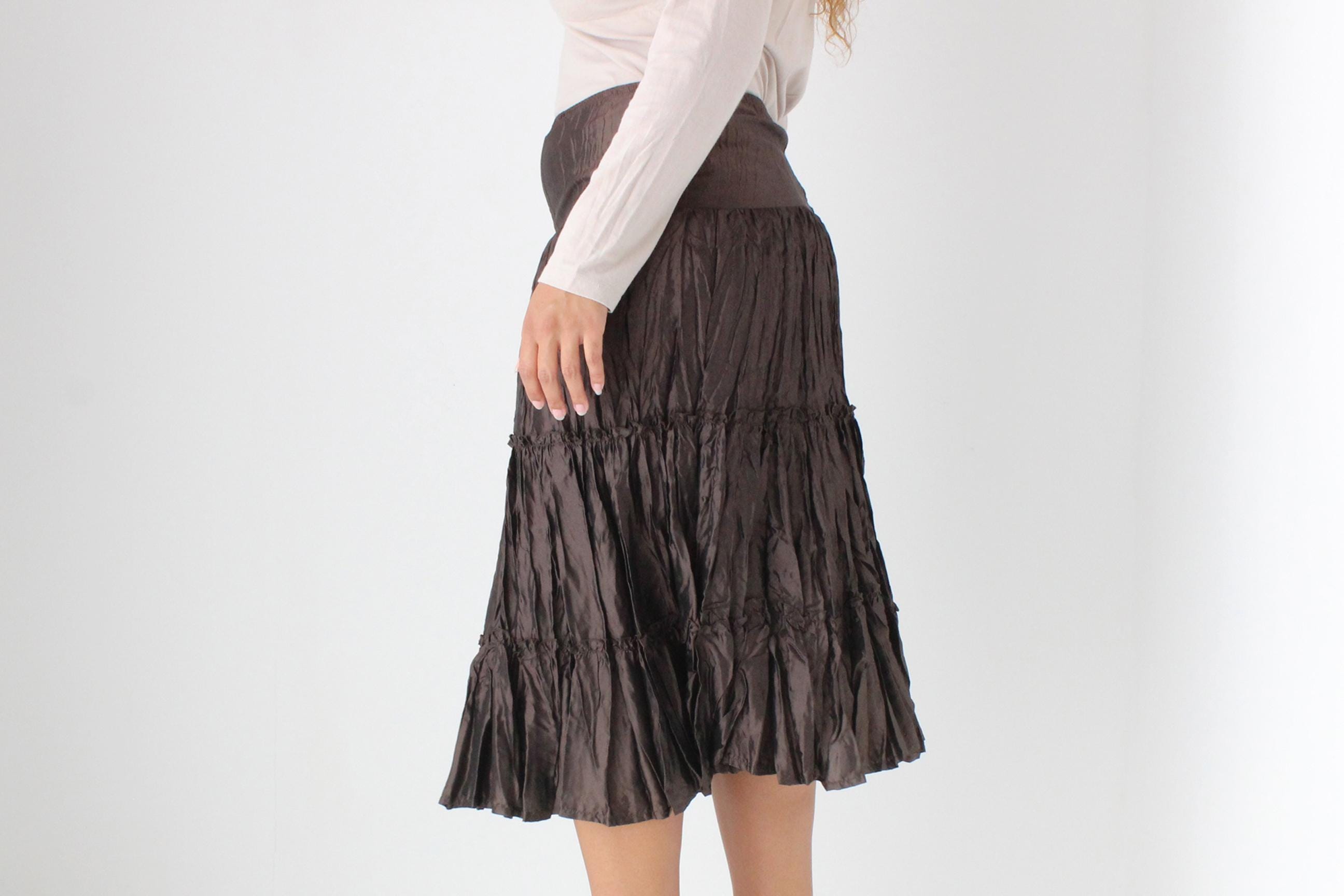 Y2K Metallic Crinkle Chocolate Skirt