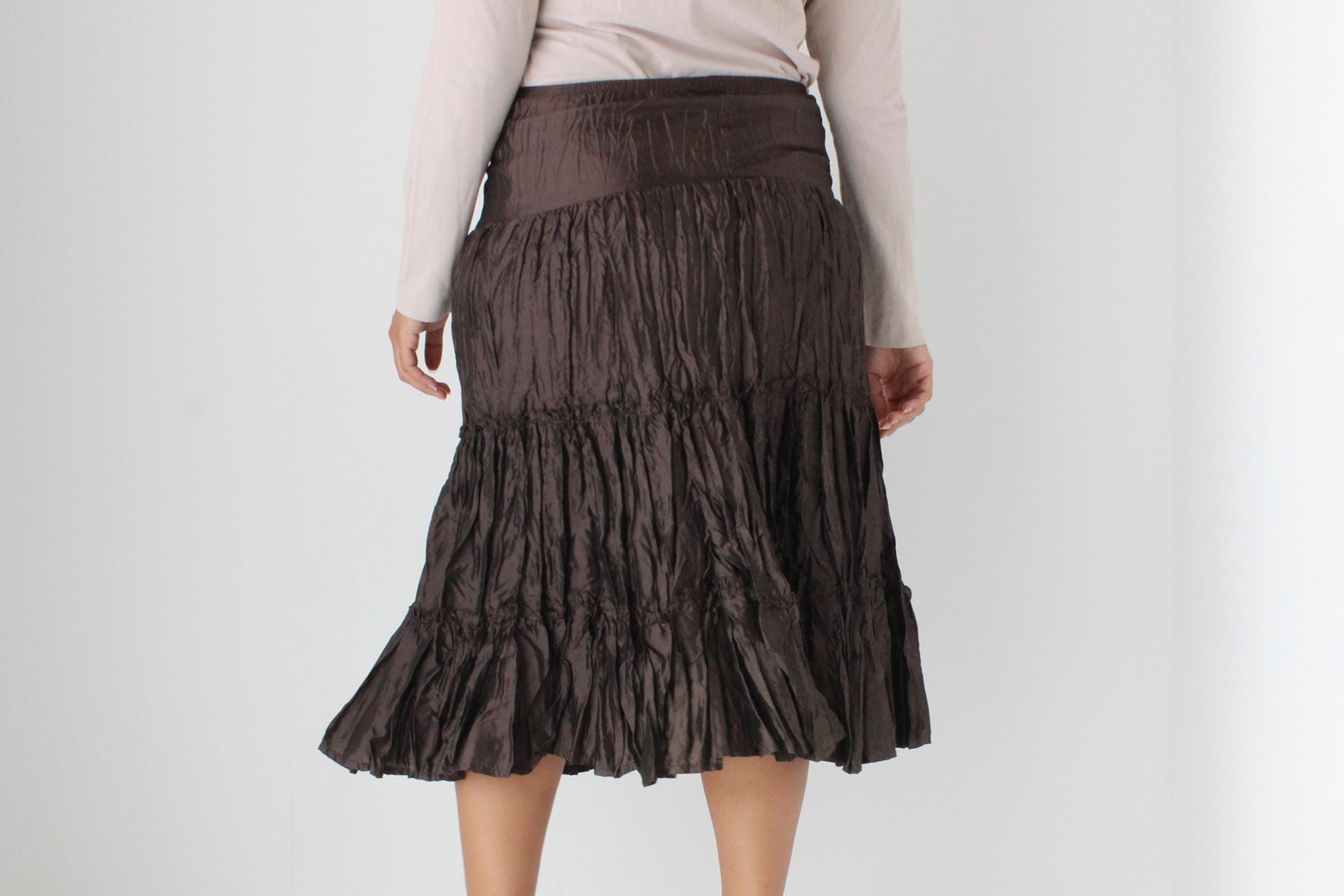 Y2K Metallic Crinkle Chocolate Skirt