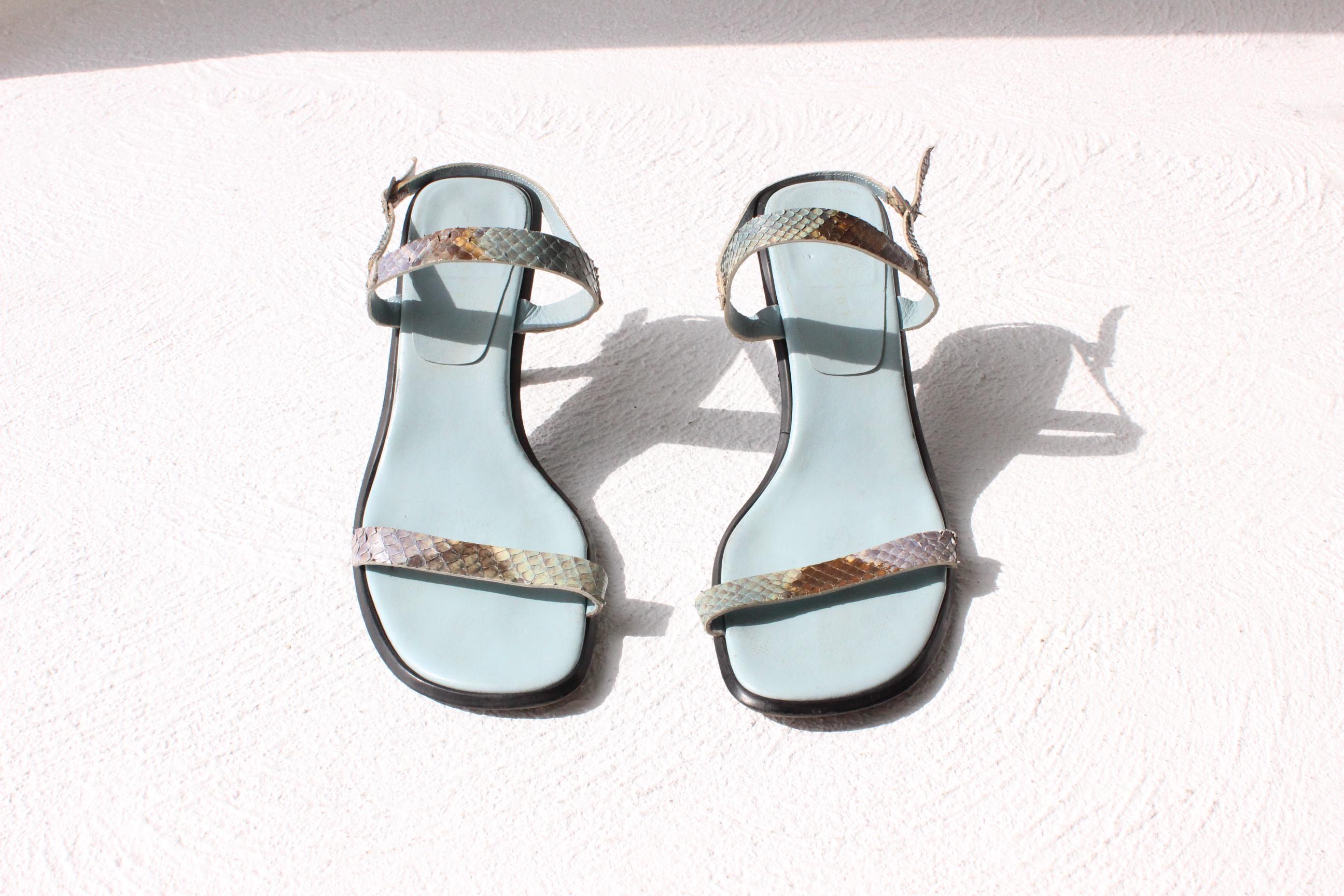 90s Italian Snakeskin Leather Open Toe Heels ~ Euro 40