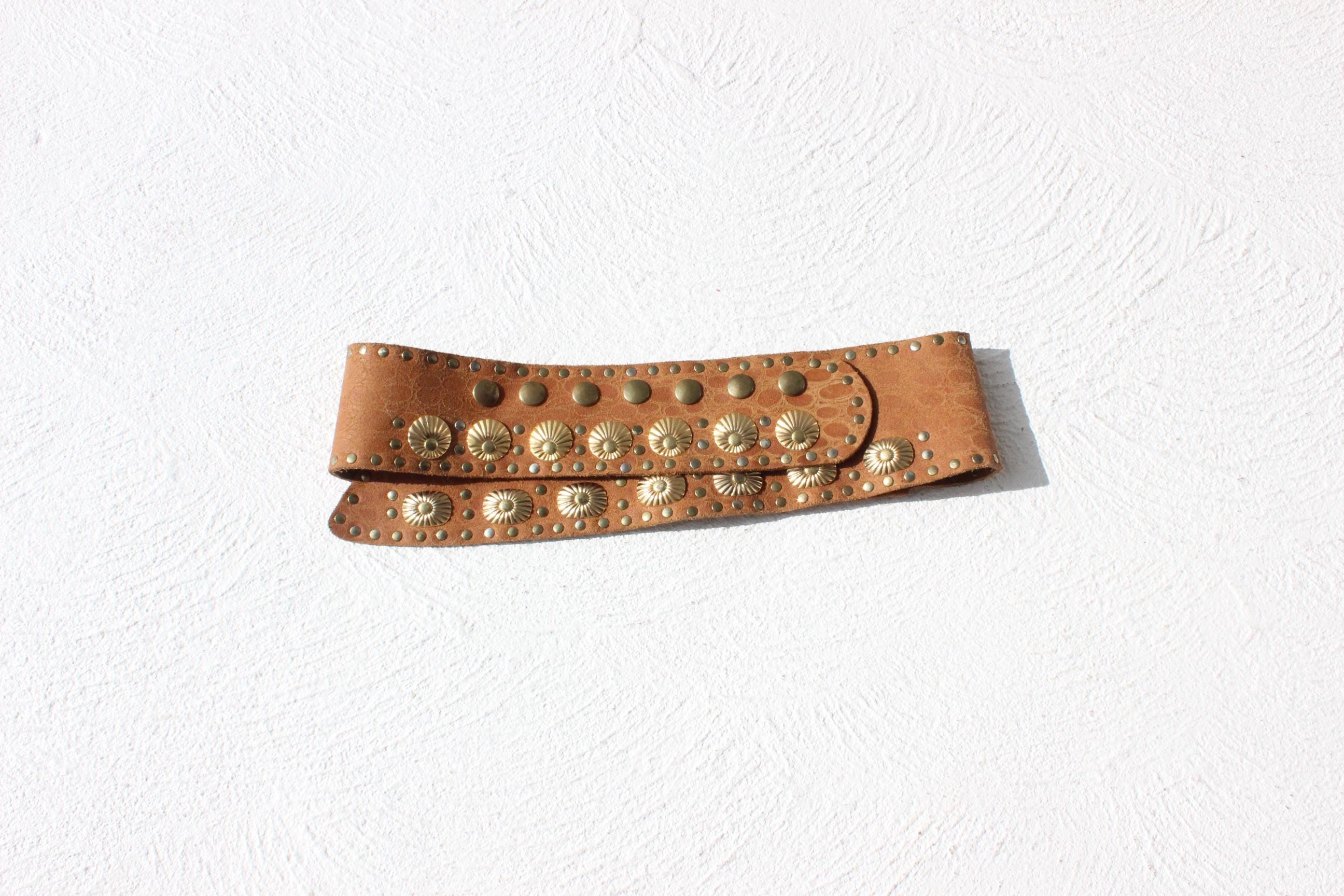 80s Gold Studded Leather Boho Belt