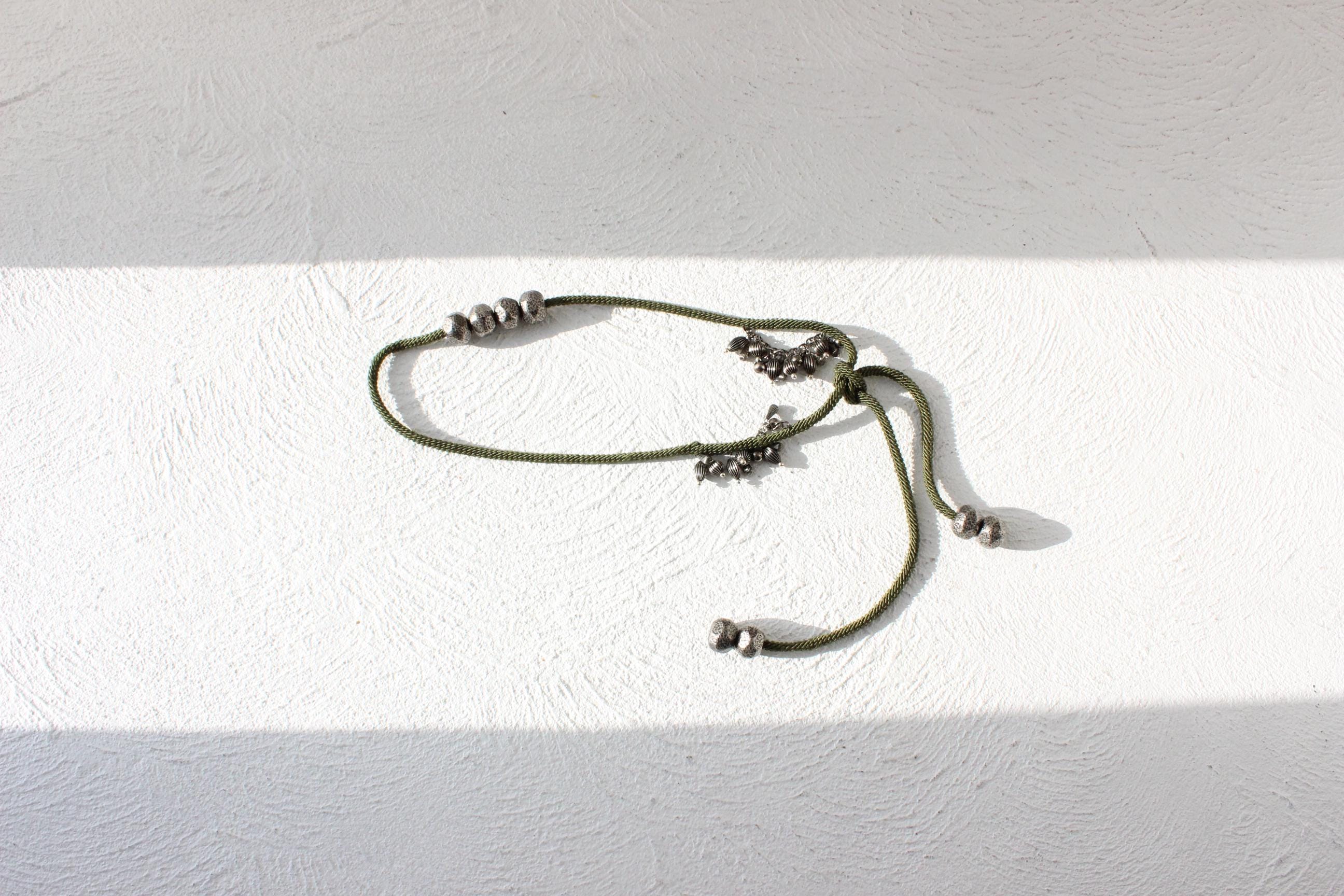 70s Olive Rope & Silver Charm Tie Up Free Size Belt