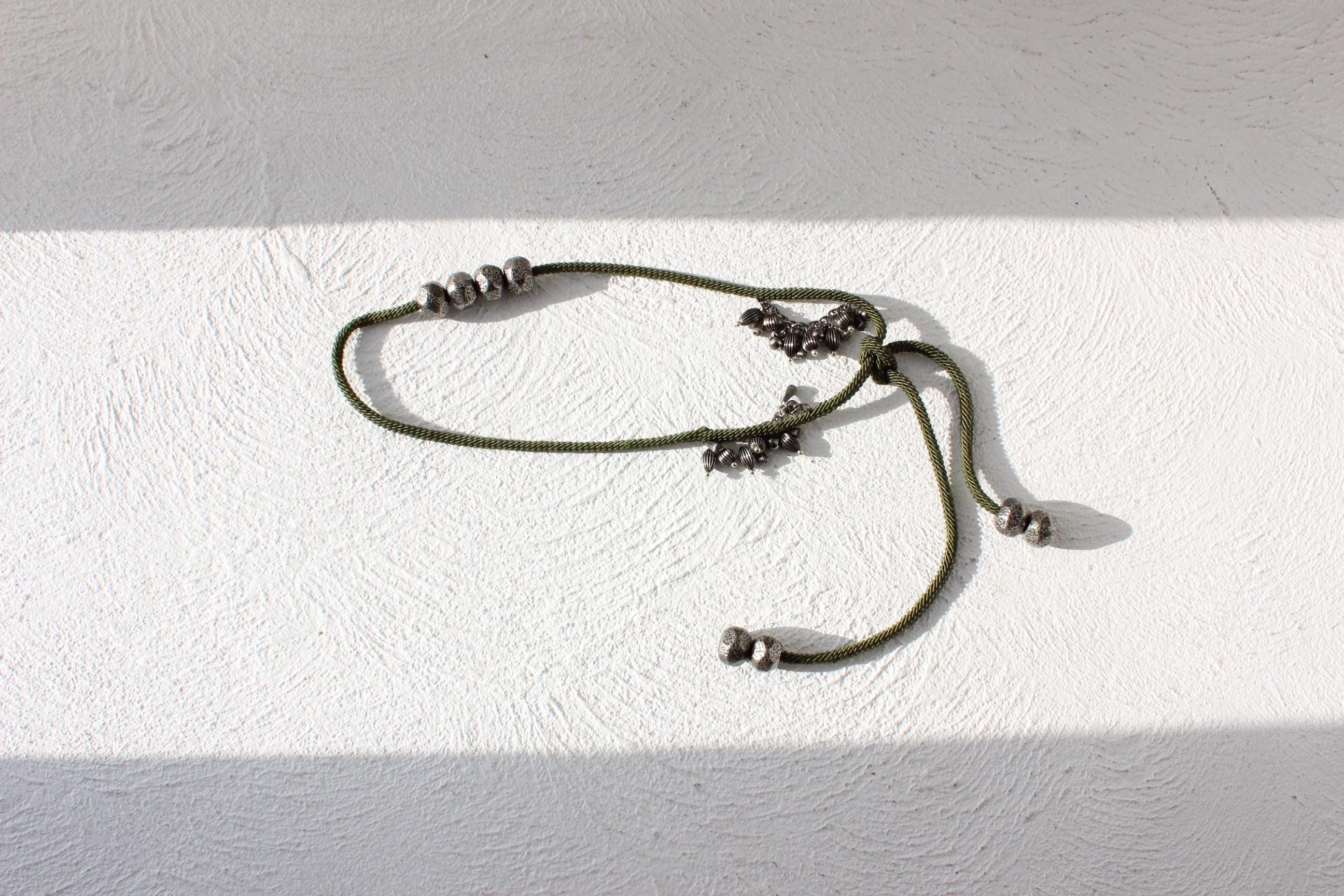 70s Olive Rope & Silver Charm Tie Up Free Size Belt