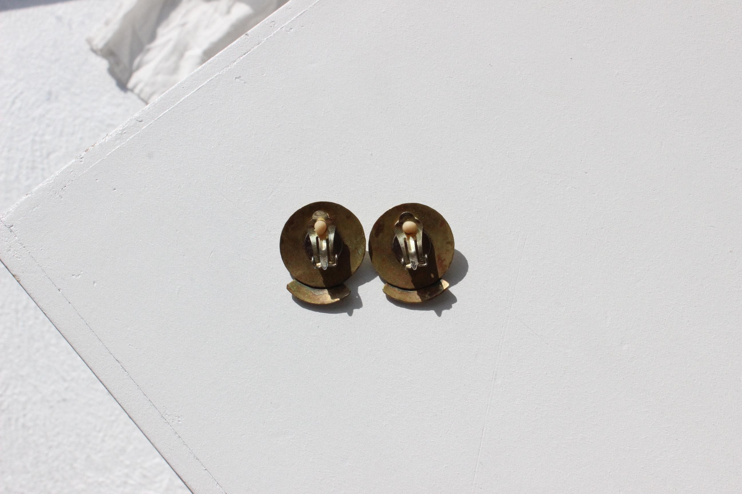 80s Tarnished Brass Brutalist Clip On Earrings