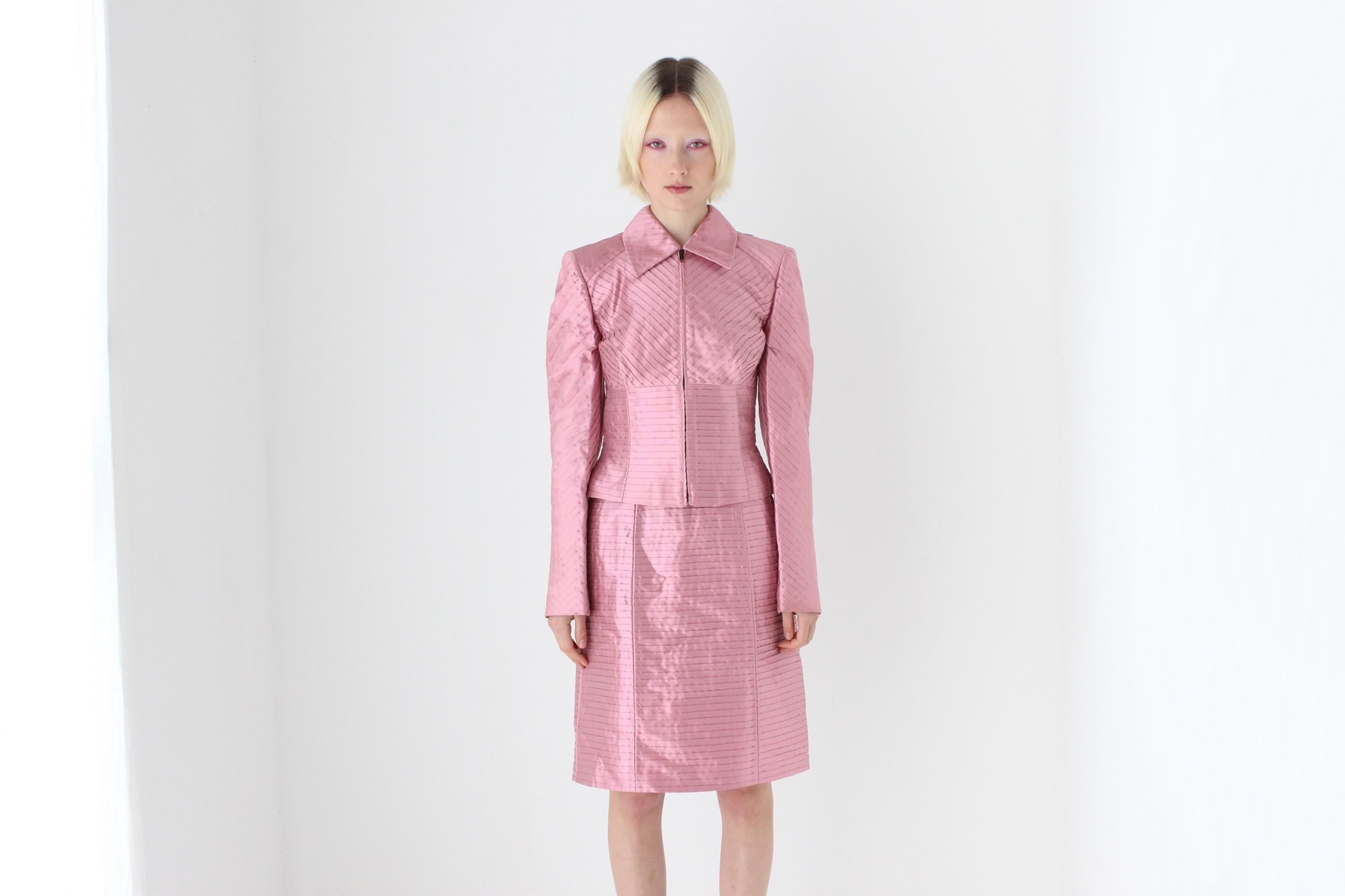 90s Italian Designer LUCA LUCA Pink Silk Two Piece Jacket & Dress Set