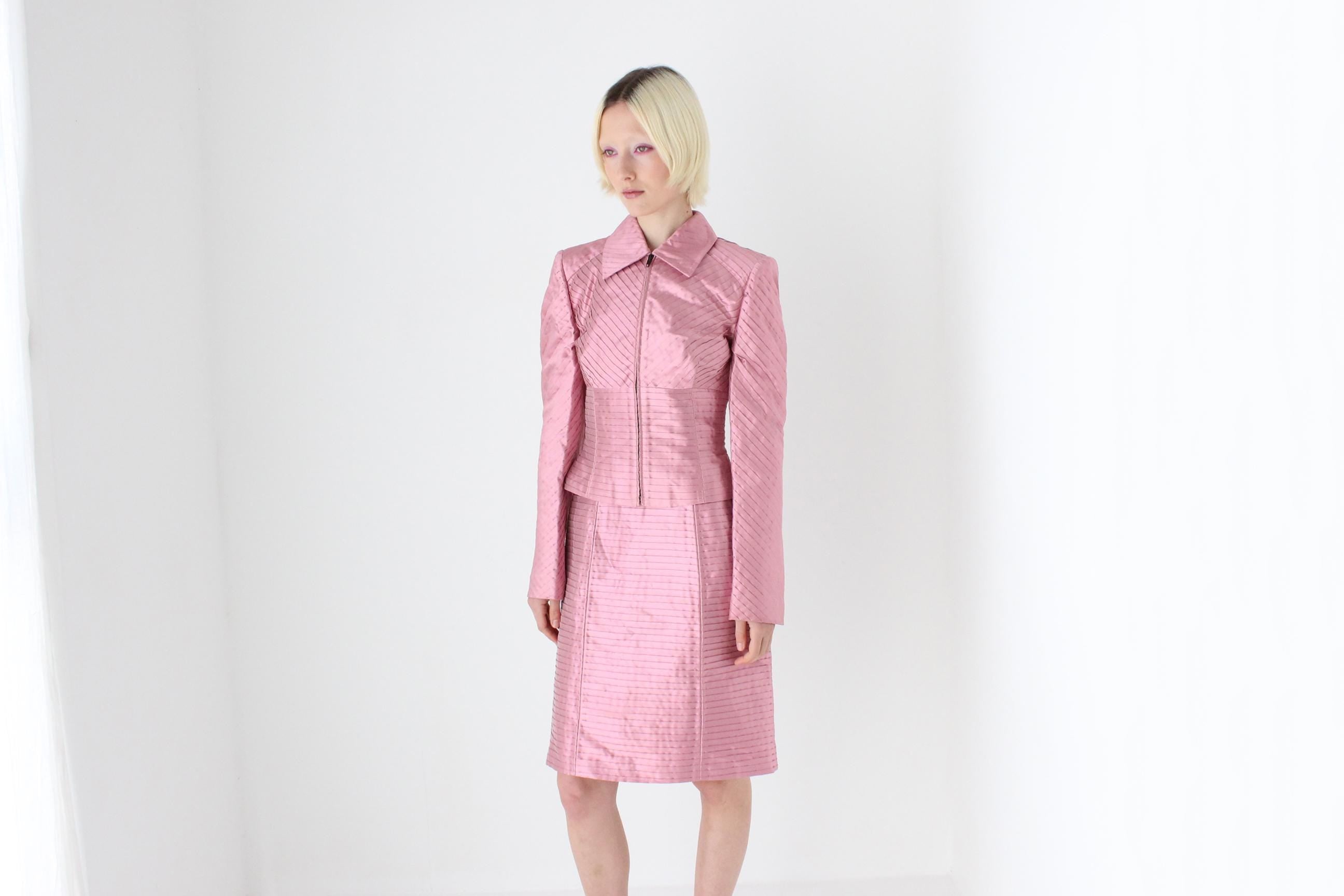 90s Italian Designer LUCA LUCA Pink Silk Two Piece Jacket & Dress Set