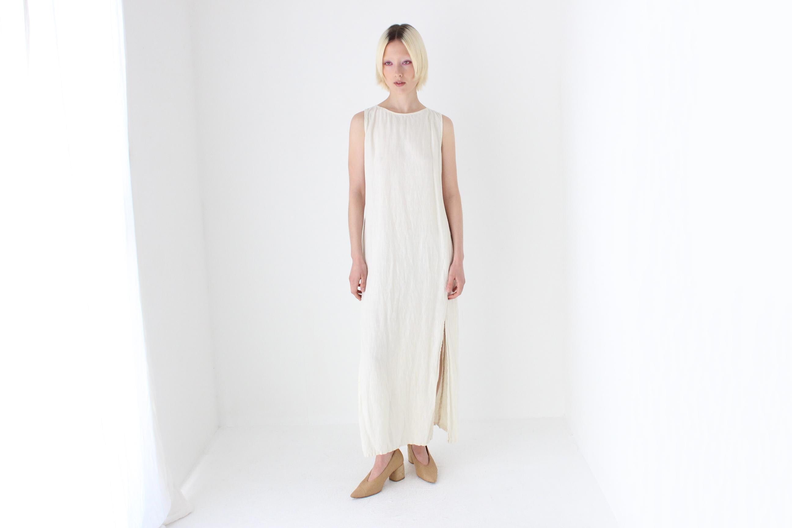 90s Soft Italian Linen Relaxed Sheath Dress