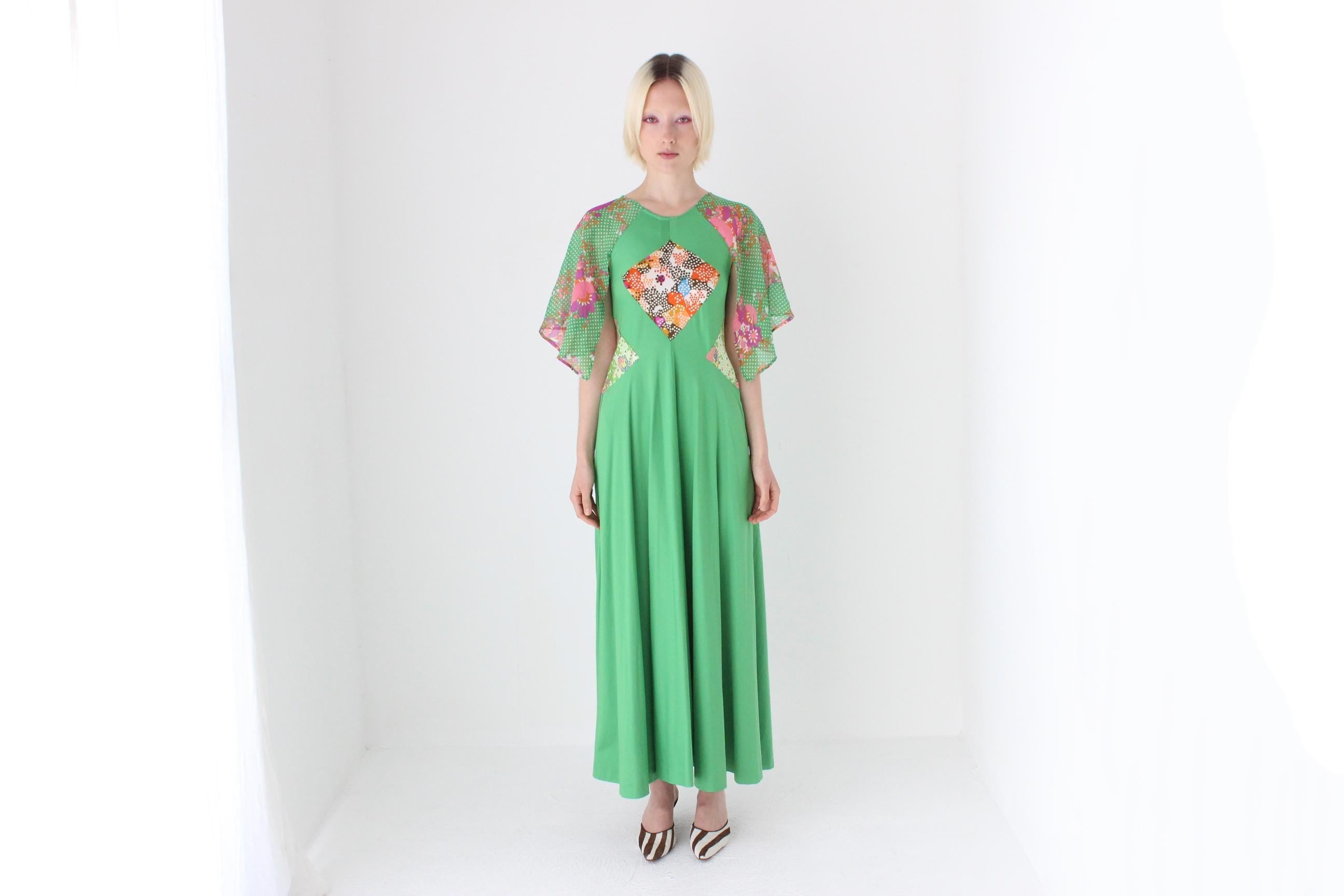 1970s French Vintage Heavenly Lime Maxi