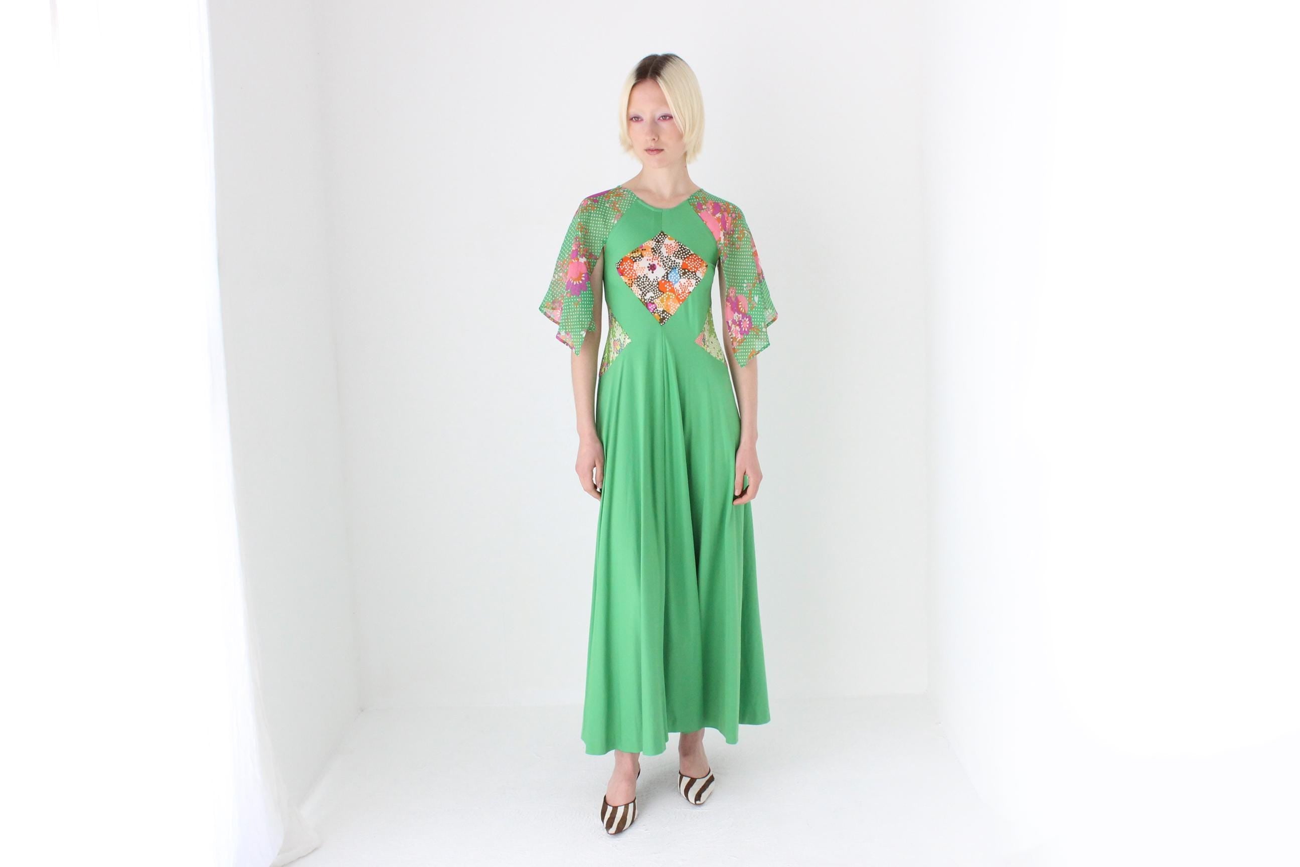 1970s French Vintage Heavenly Lime Maxi