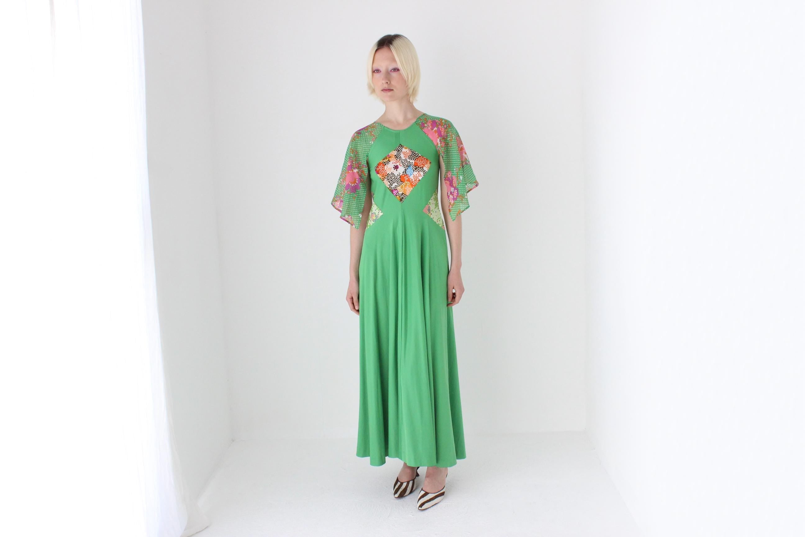 1970s French Vintage Heavenly Lime Maxi