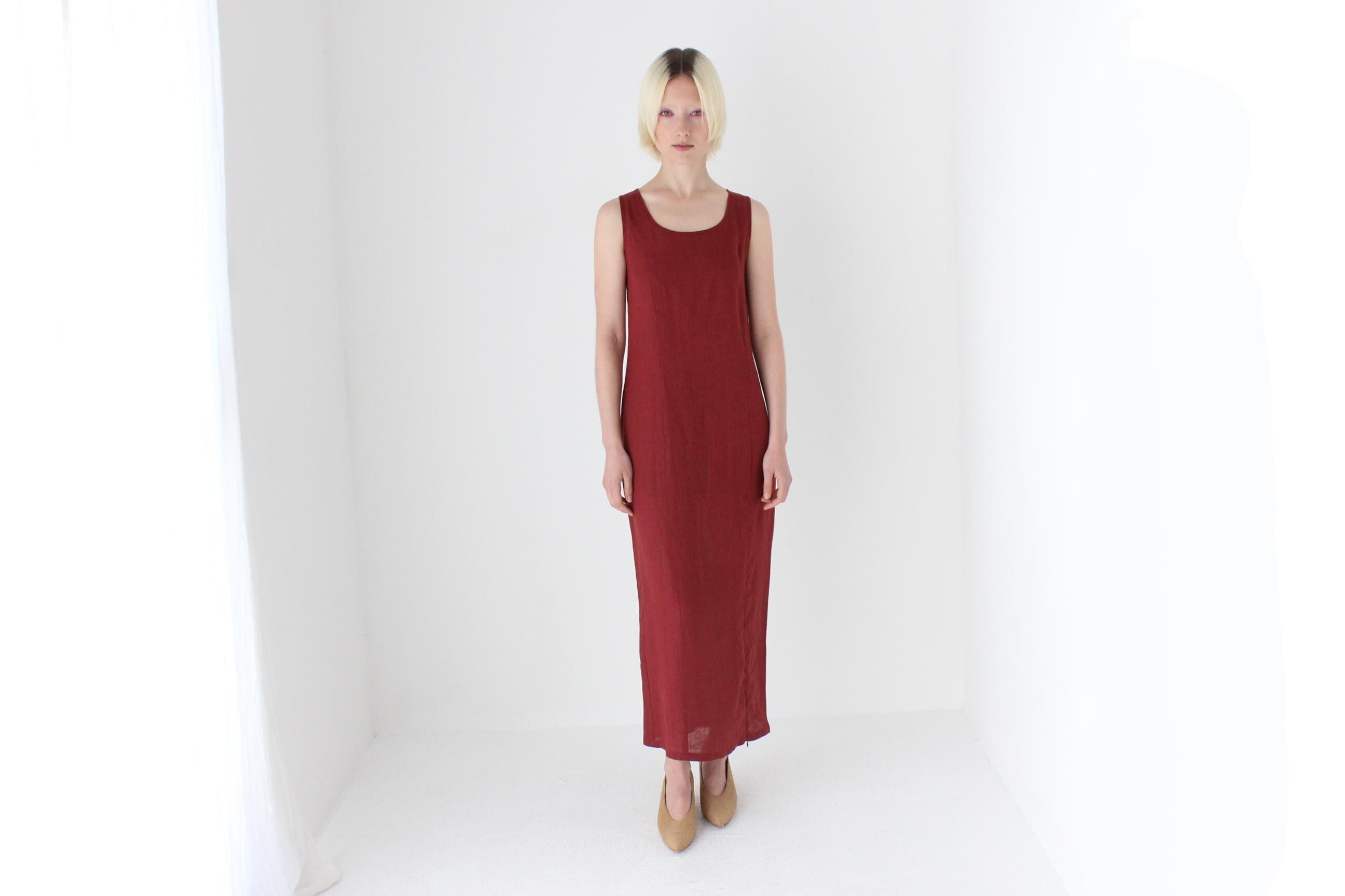 90s Italian Linen Sleeveless Column Dress