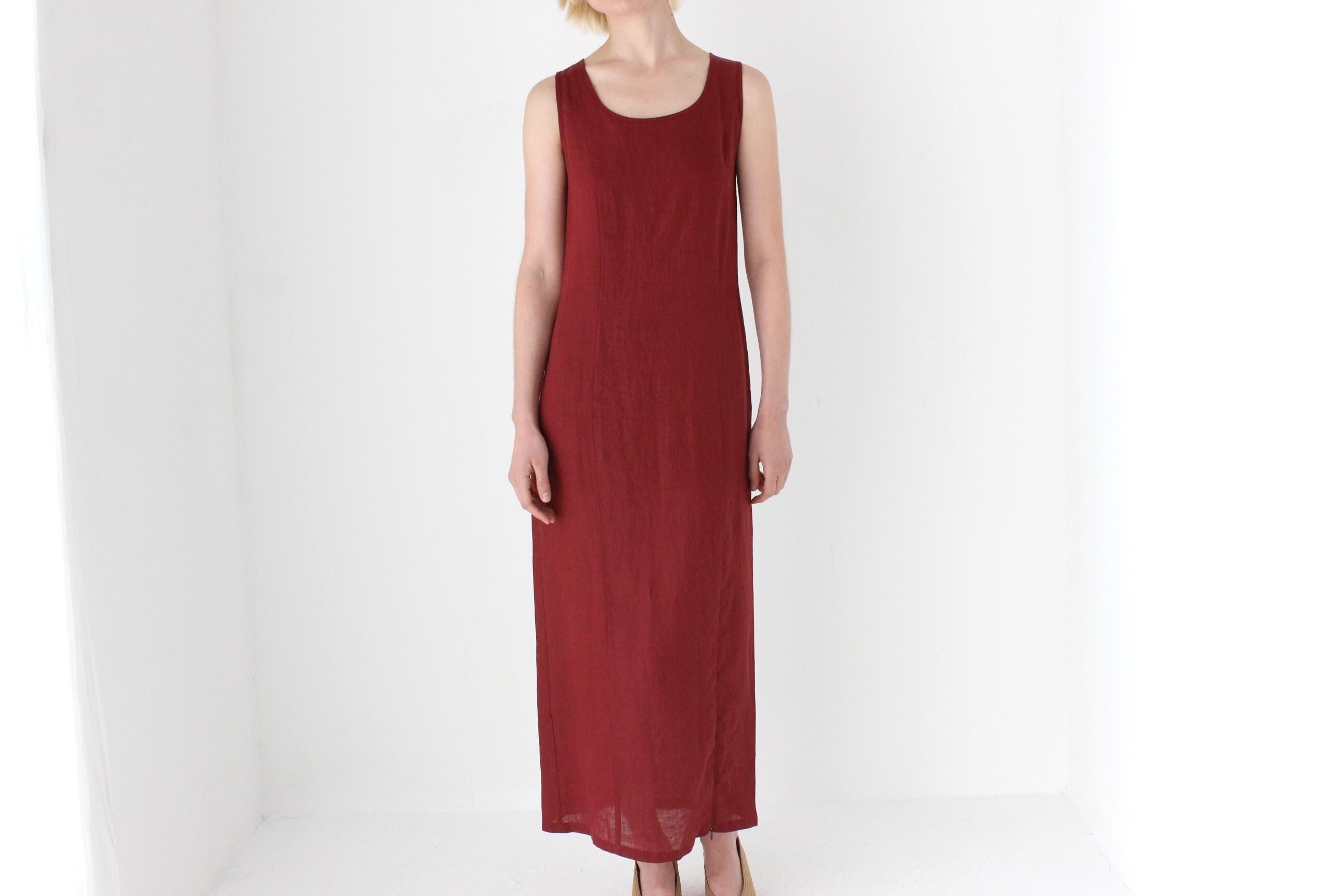 90s Italian Linen Sleeveless Column Dress