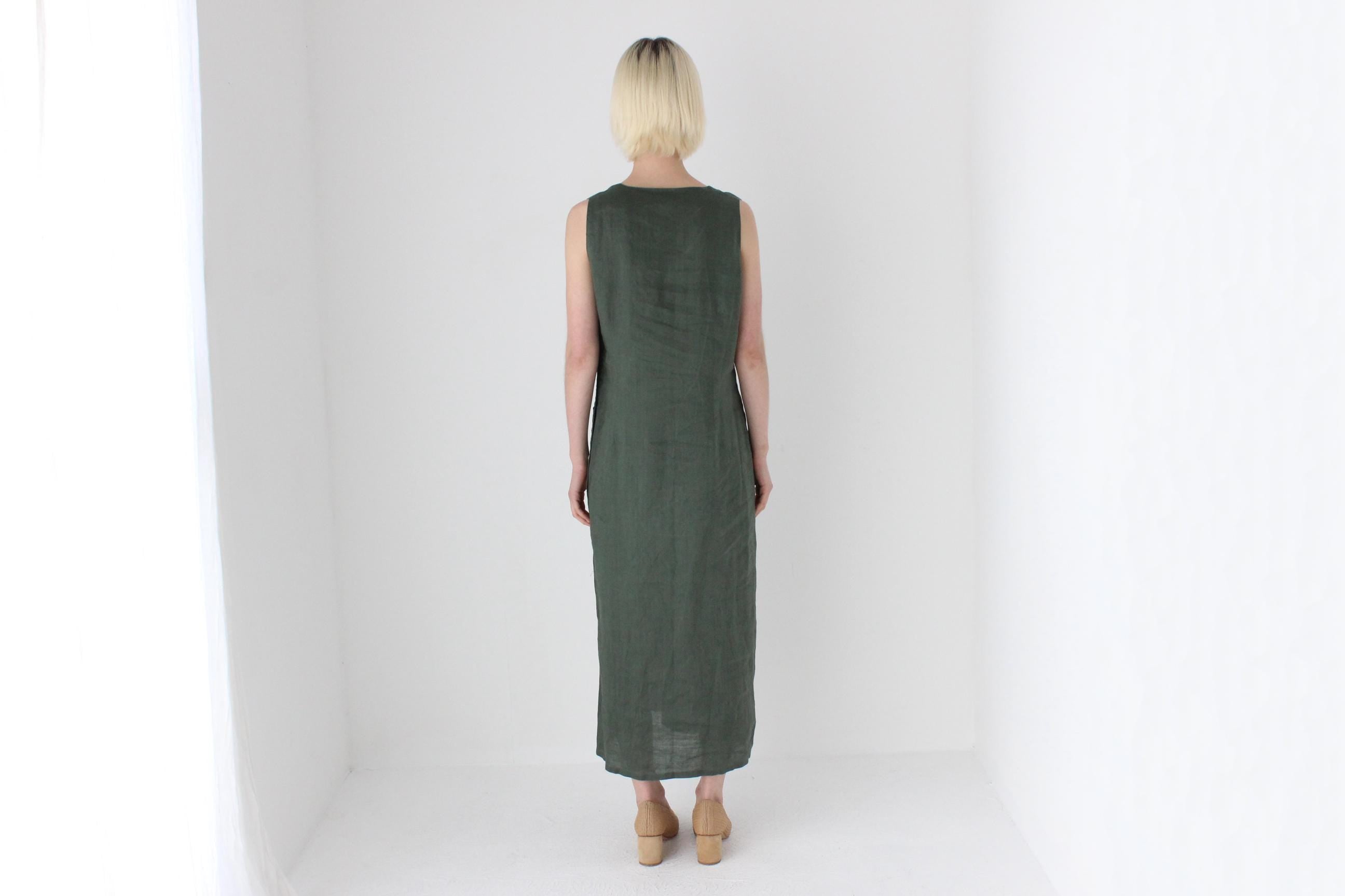 90s Italian Linen Simple Relaxed Column Dress