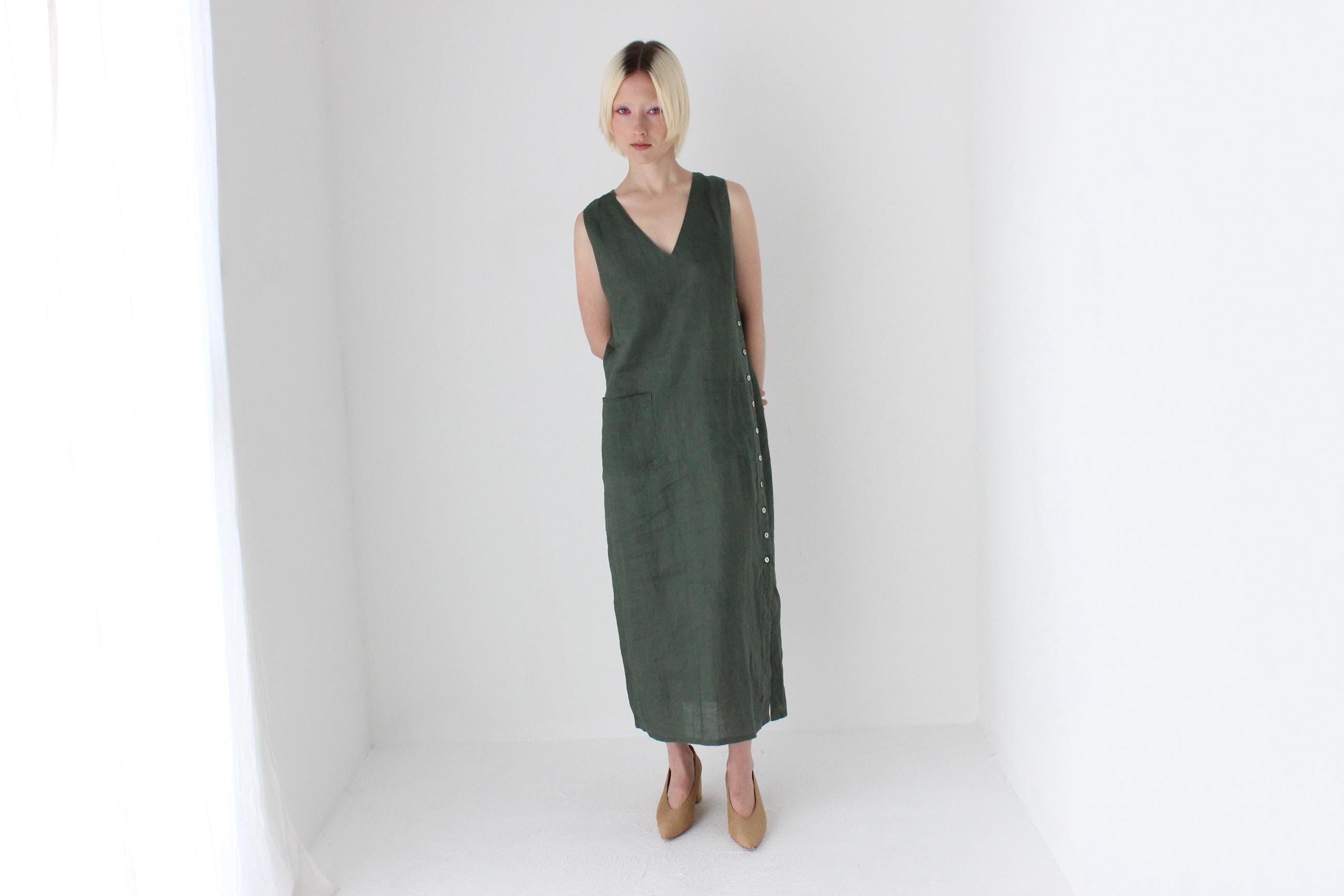 90s Italian Linen Simple Relaxed Column Dress