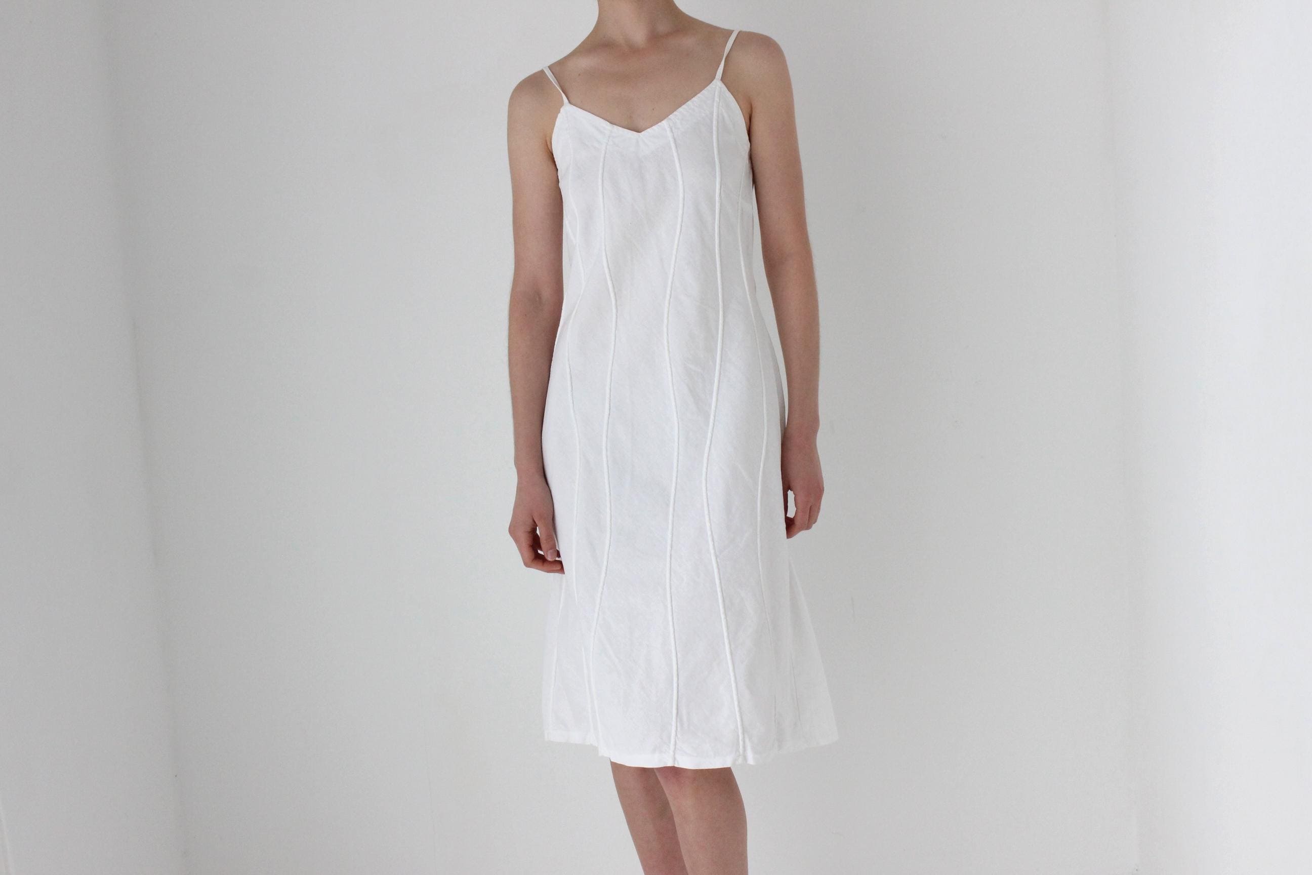 Textural 90s Linen Cotton Spaghetti Strap Slip Dress