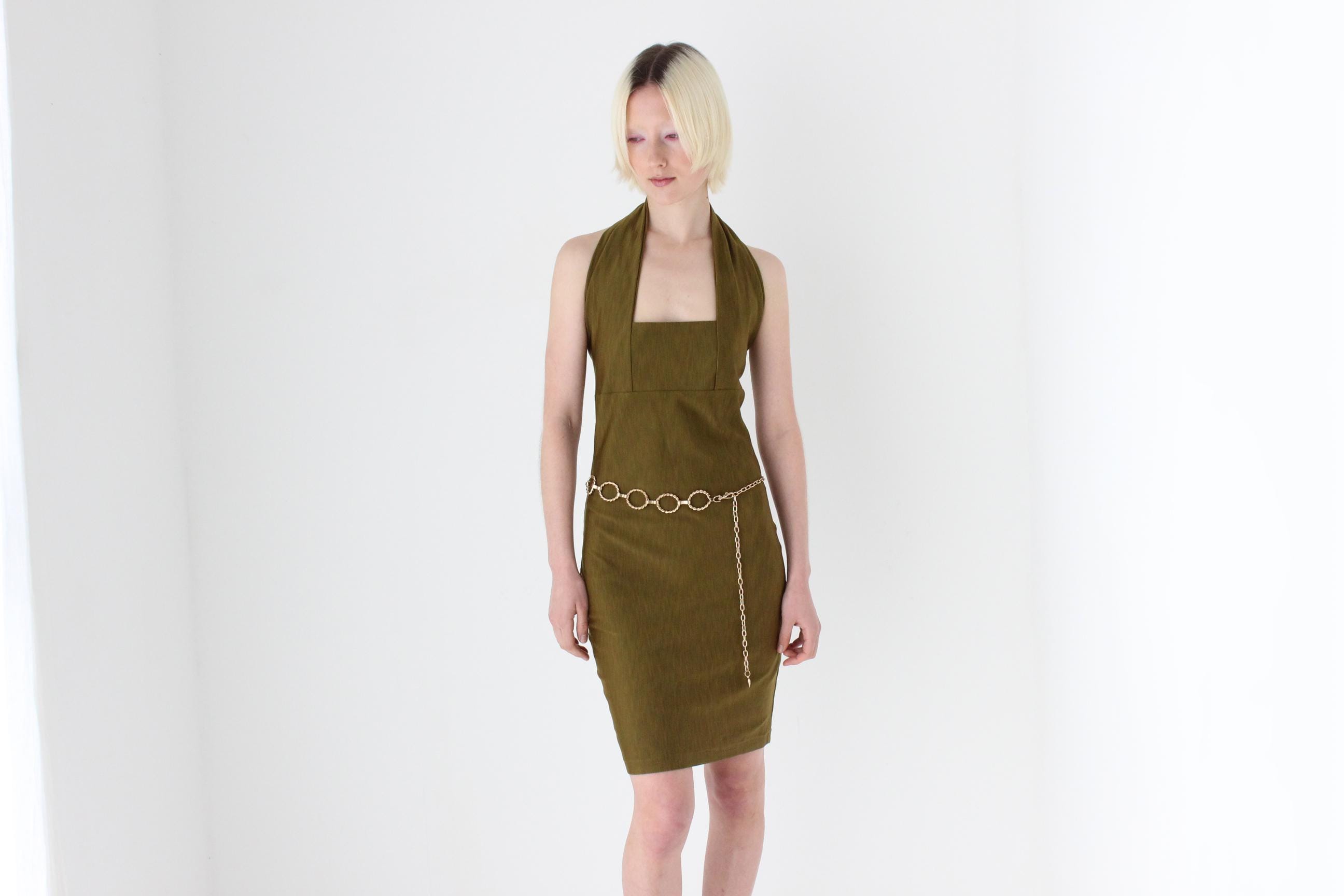 Sexiest 80s Italian Designer Emanuela Beghelli Olive Lycra Dress