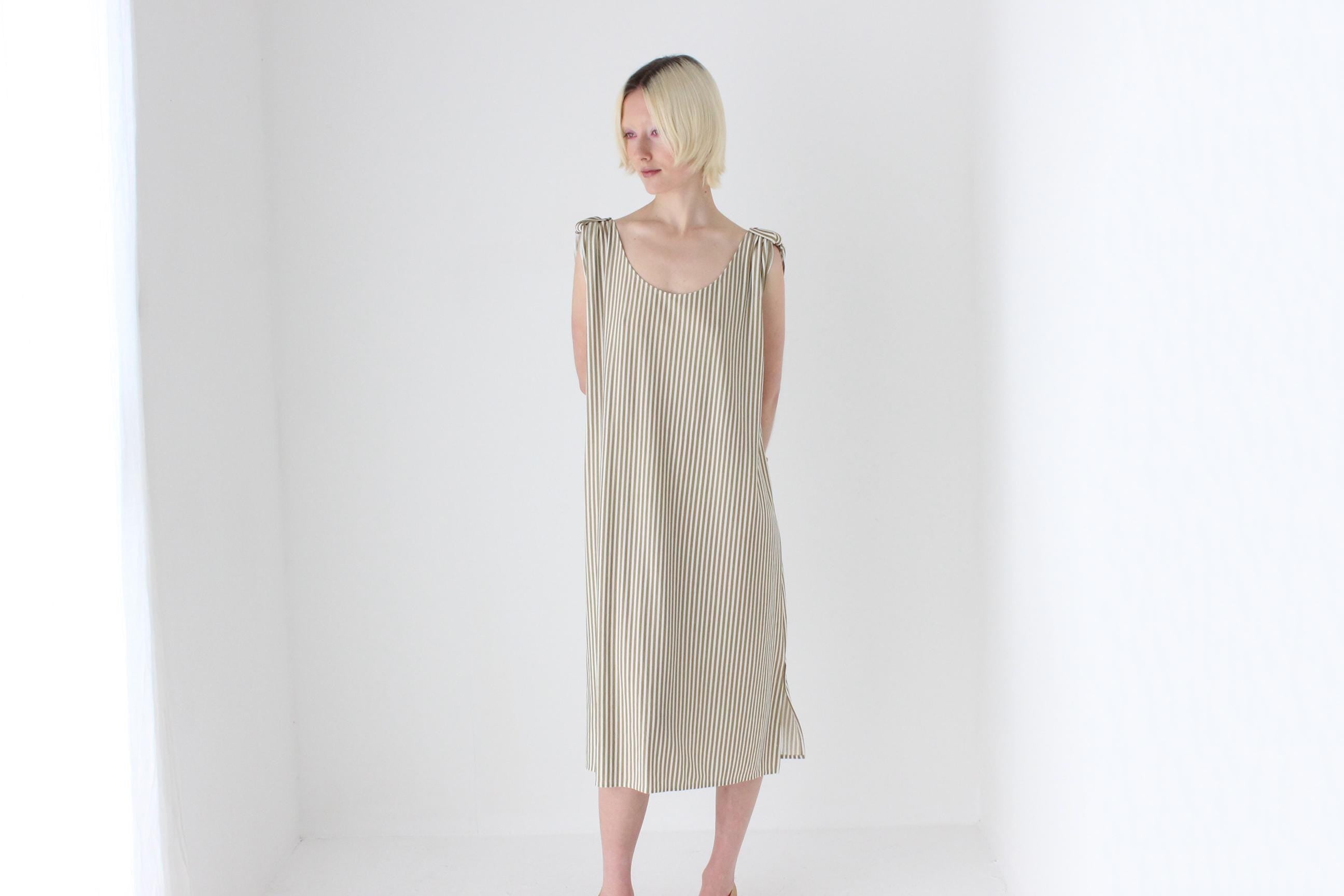 80s Neutral Stripe Relaxed Dress