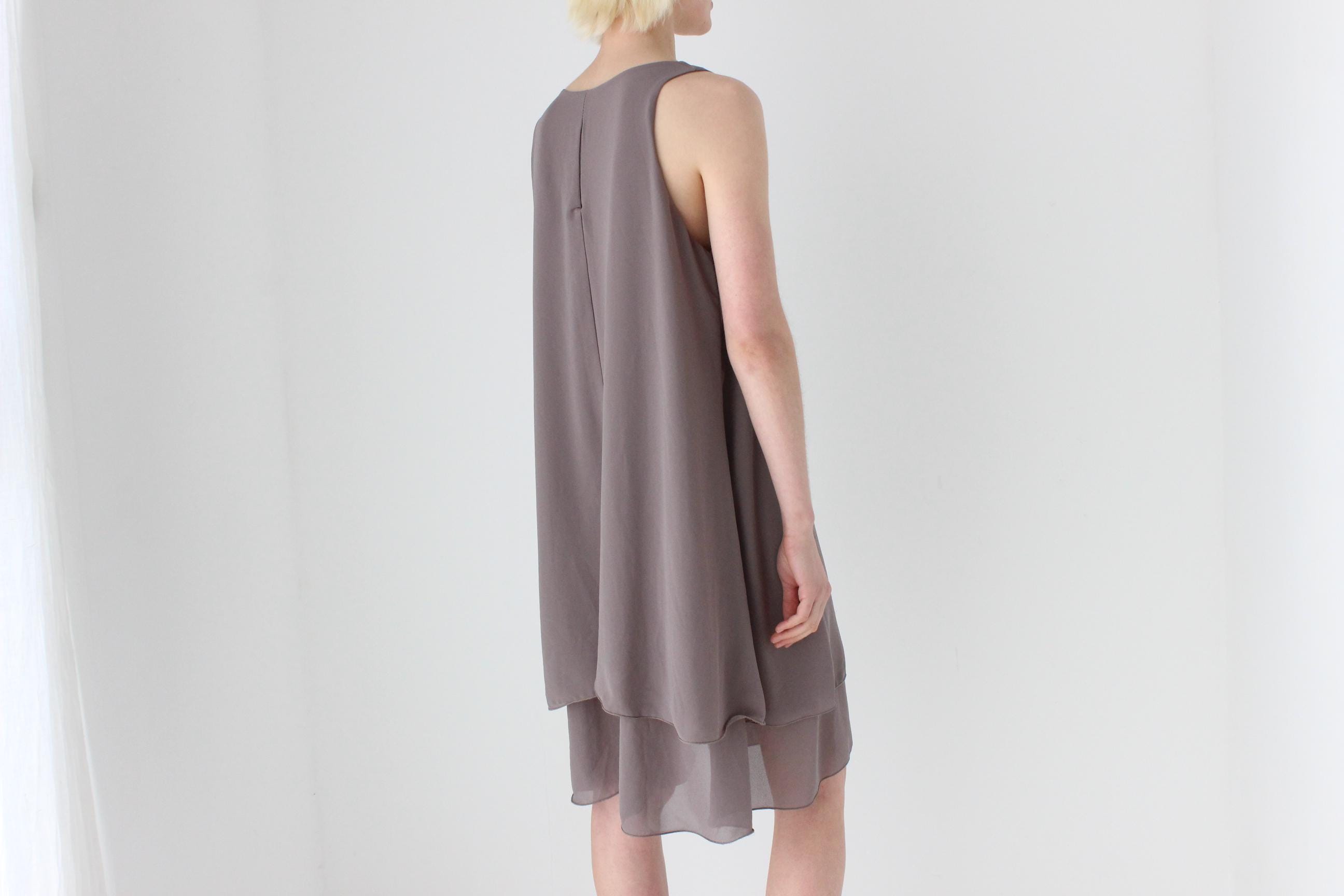 90s Simple Layered Grey Relaxed Trapeze Dress