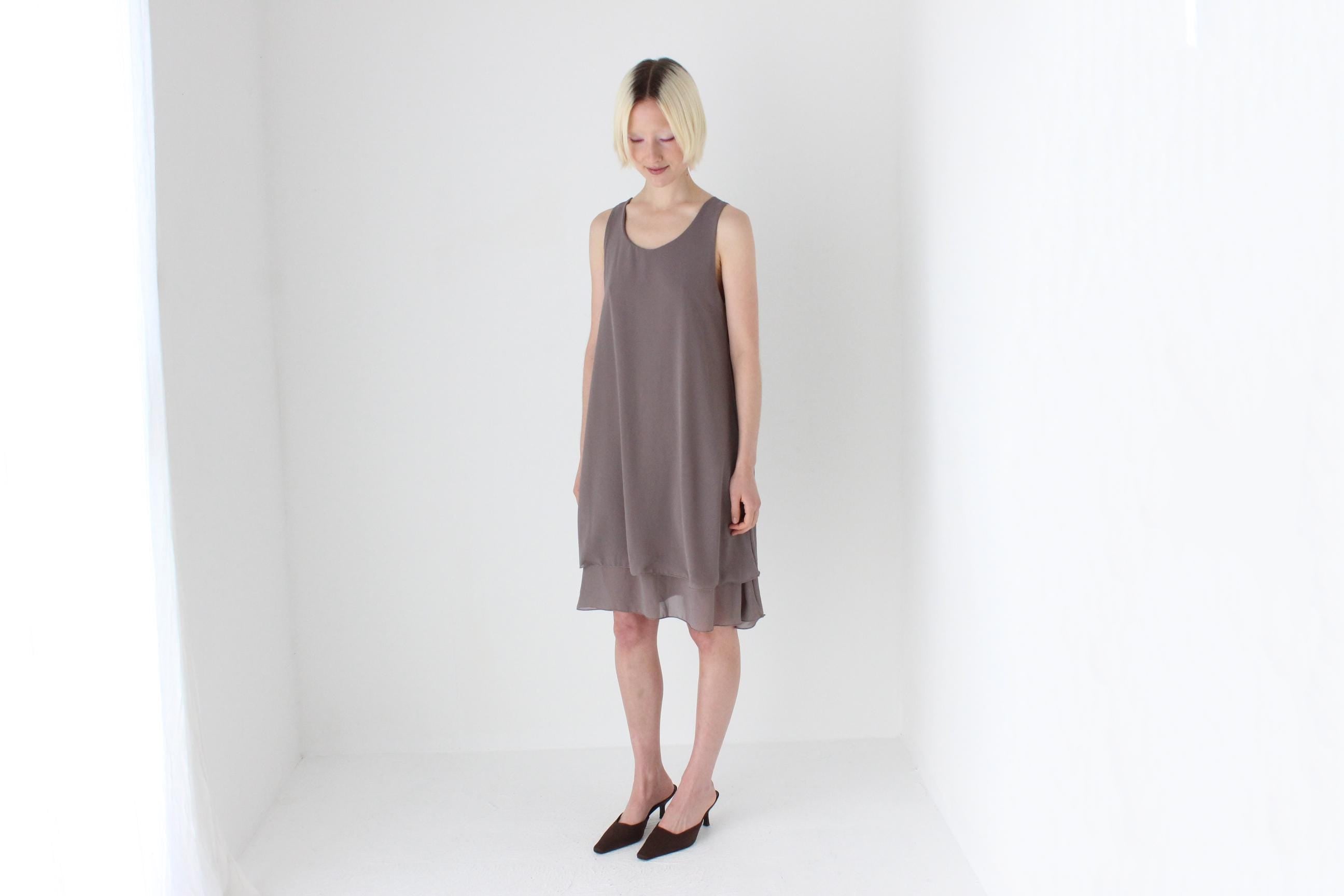 90s Simple Layered Grey Relaxed Trapeze Dress