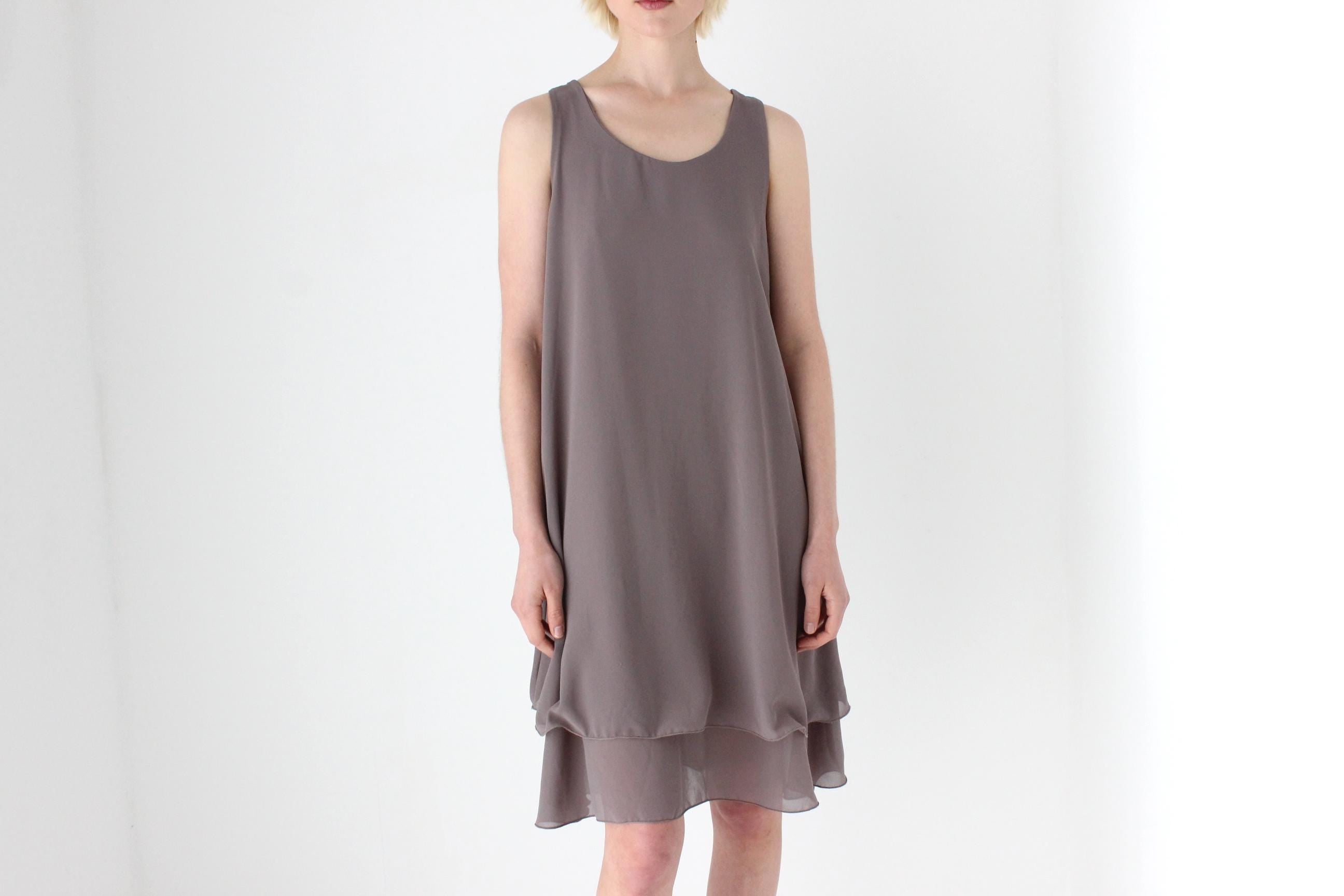 90s Simple Layered Grey Relaxed Trapeze Dress