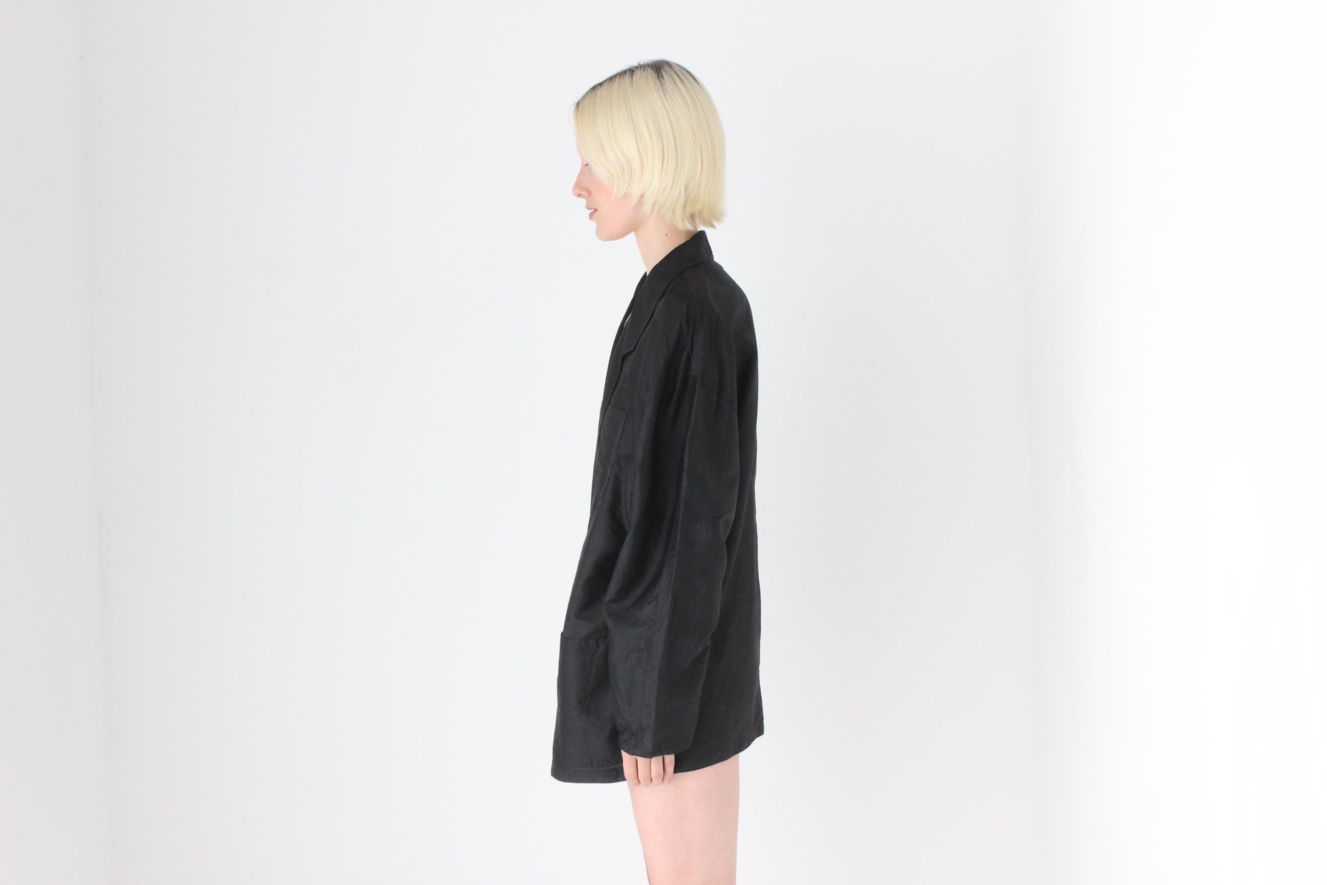 80s Raw Silk Boxy Black Suit Blazer / Cocoon Mini Dress