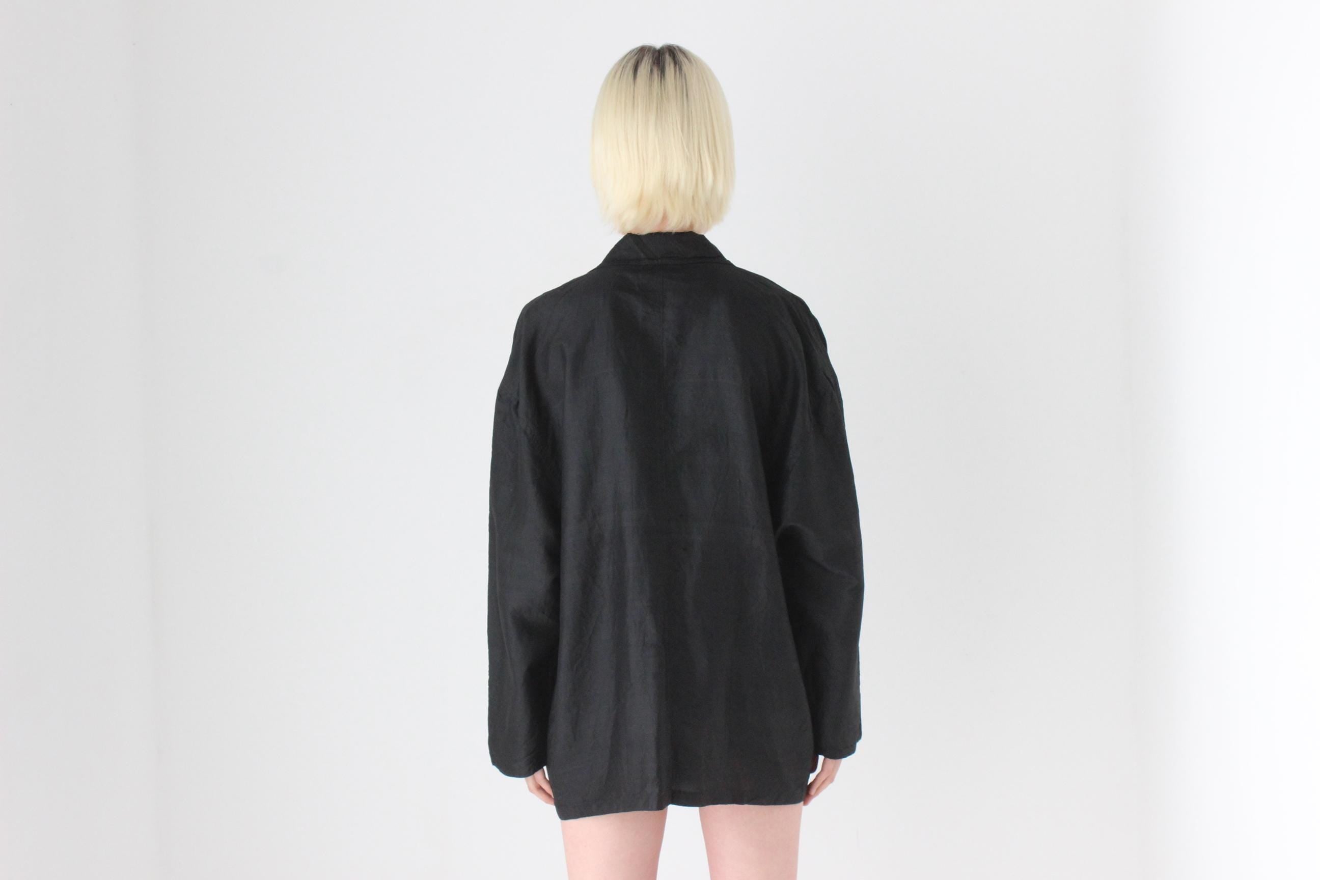 80s Raw Silk Boxy Black Suit Blazer / Cocoon Mini Dress