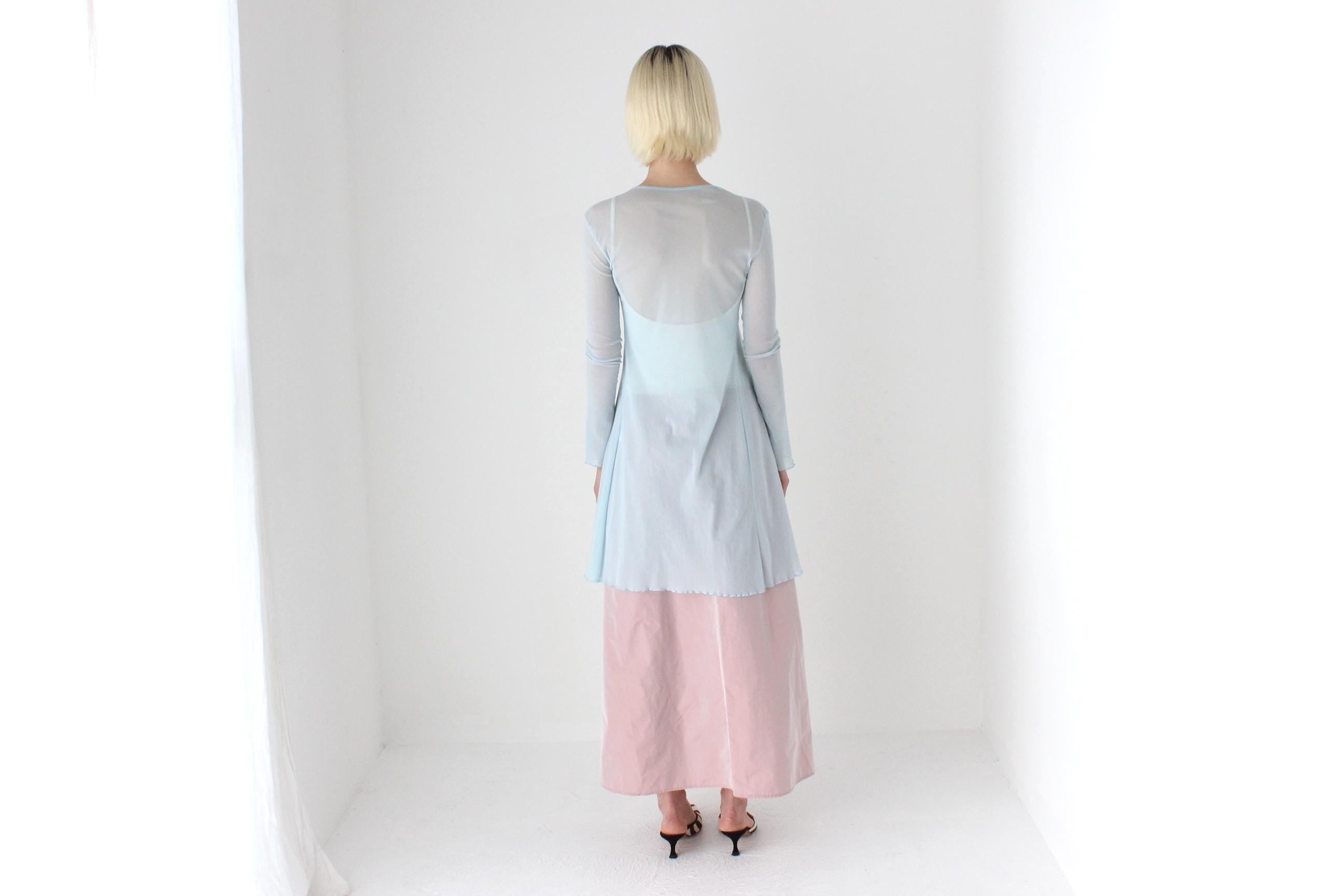 90s Pastel Blue Sheer Mesh Cardigan Top