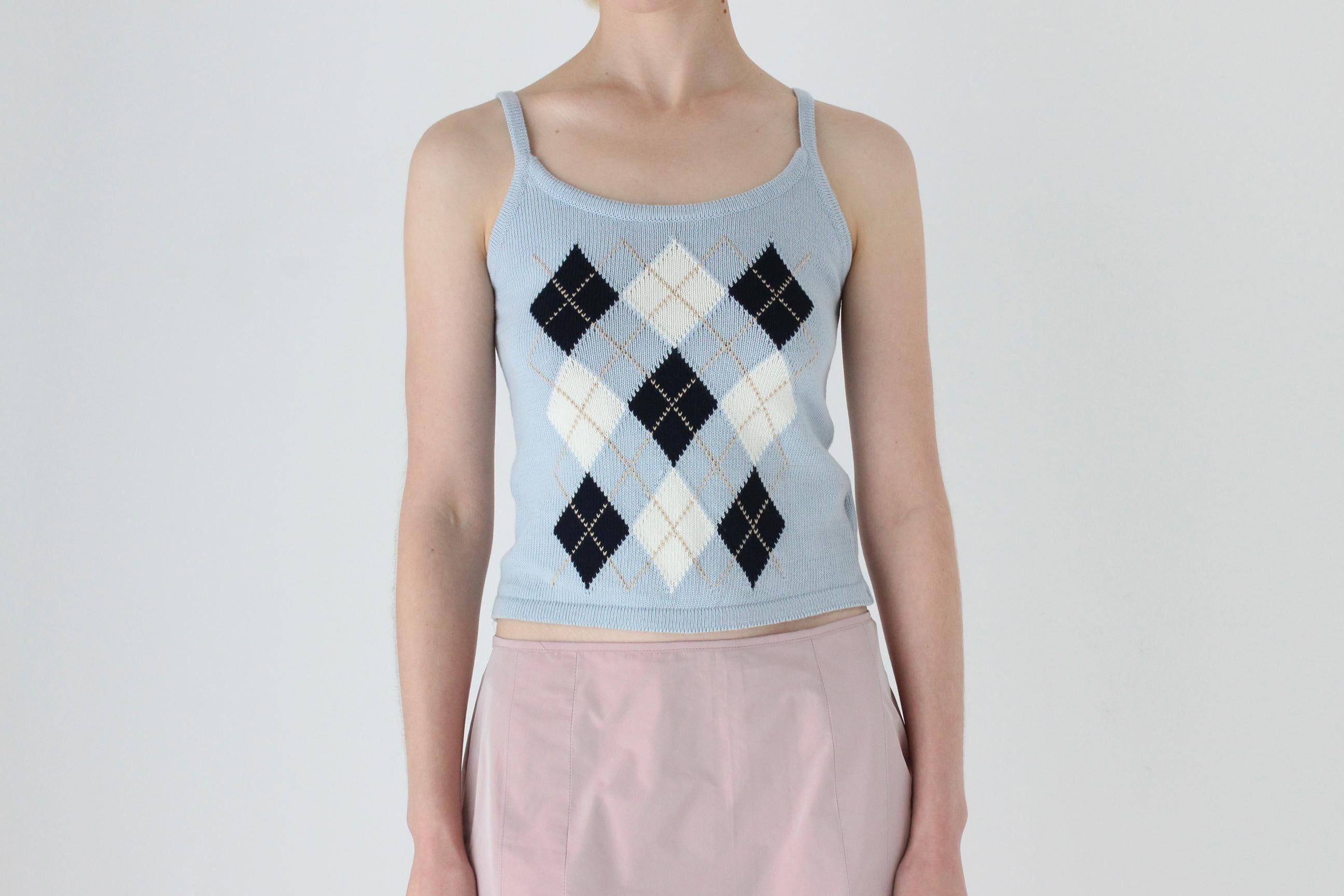 2000s Baby Blue Argyle Knit Tank