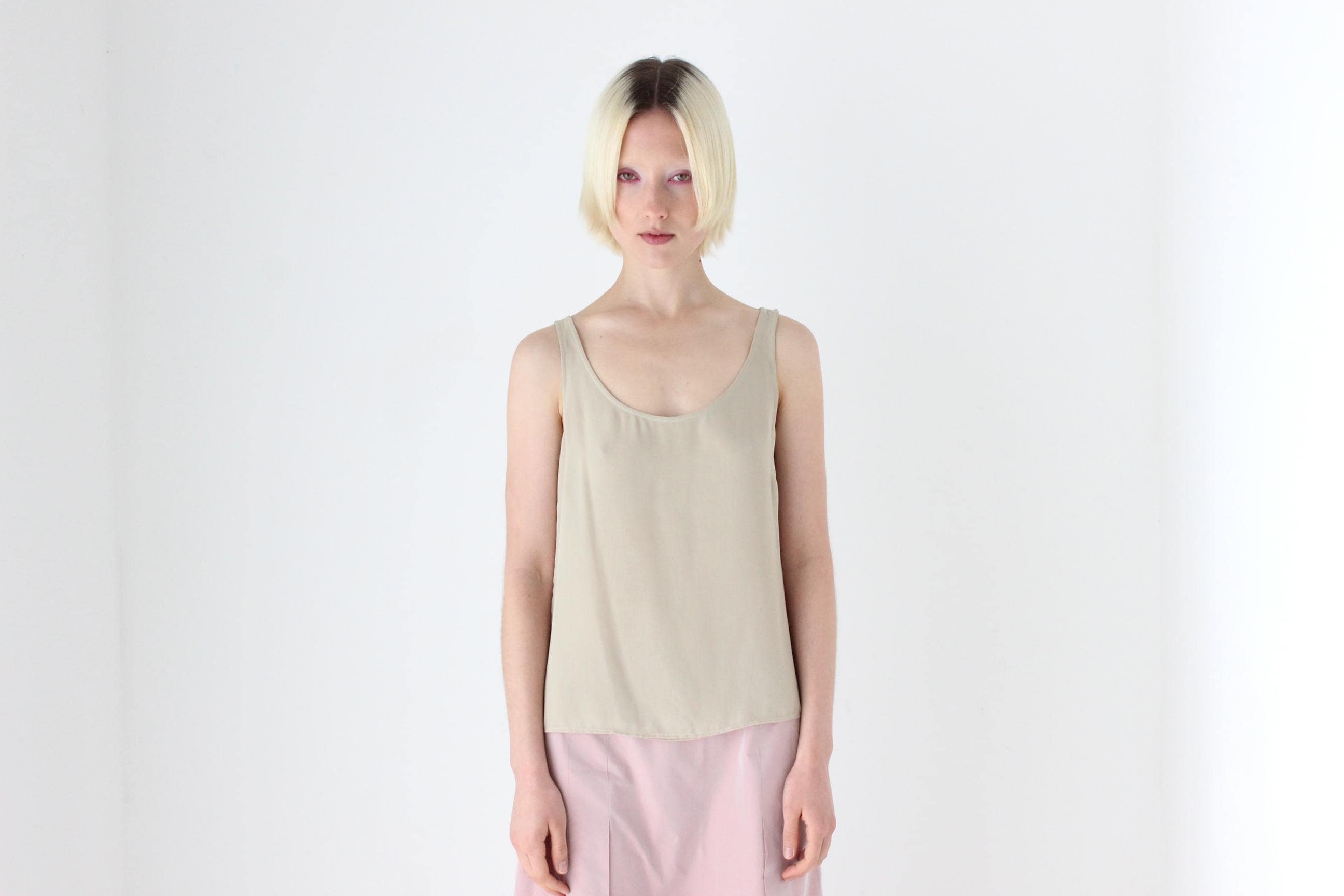 90s Relaxed, Neutral Floaty Layered Tank Top