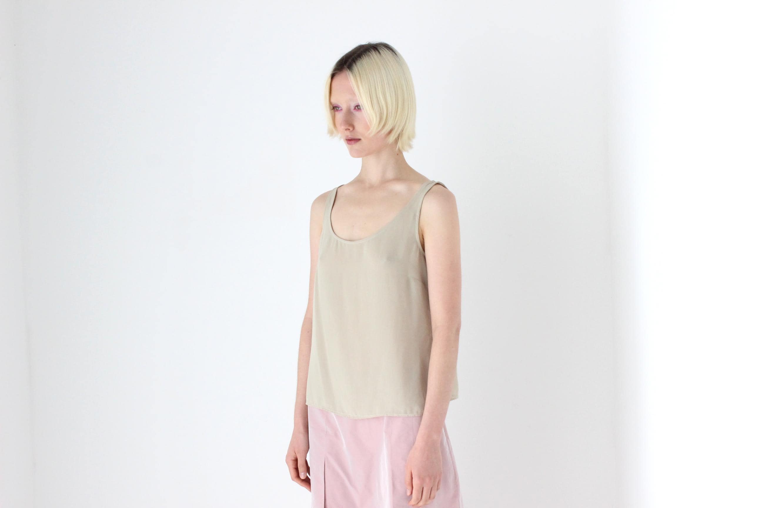 90s Relaxed, Neutral Floaty Layered Tank Top