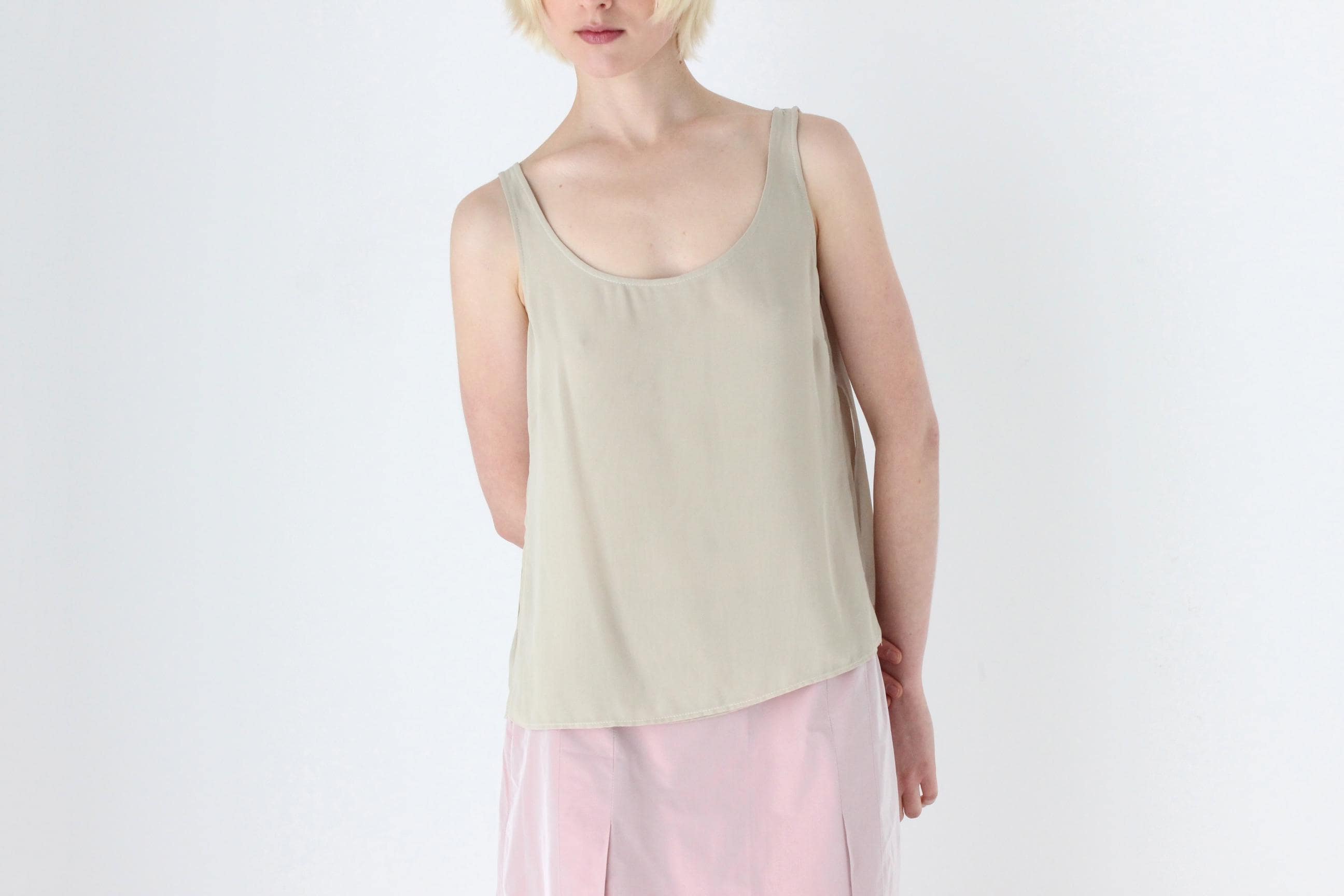 90s Relaxed, Neutral Floaty Layered Tank Top