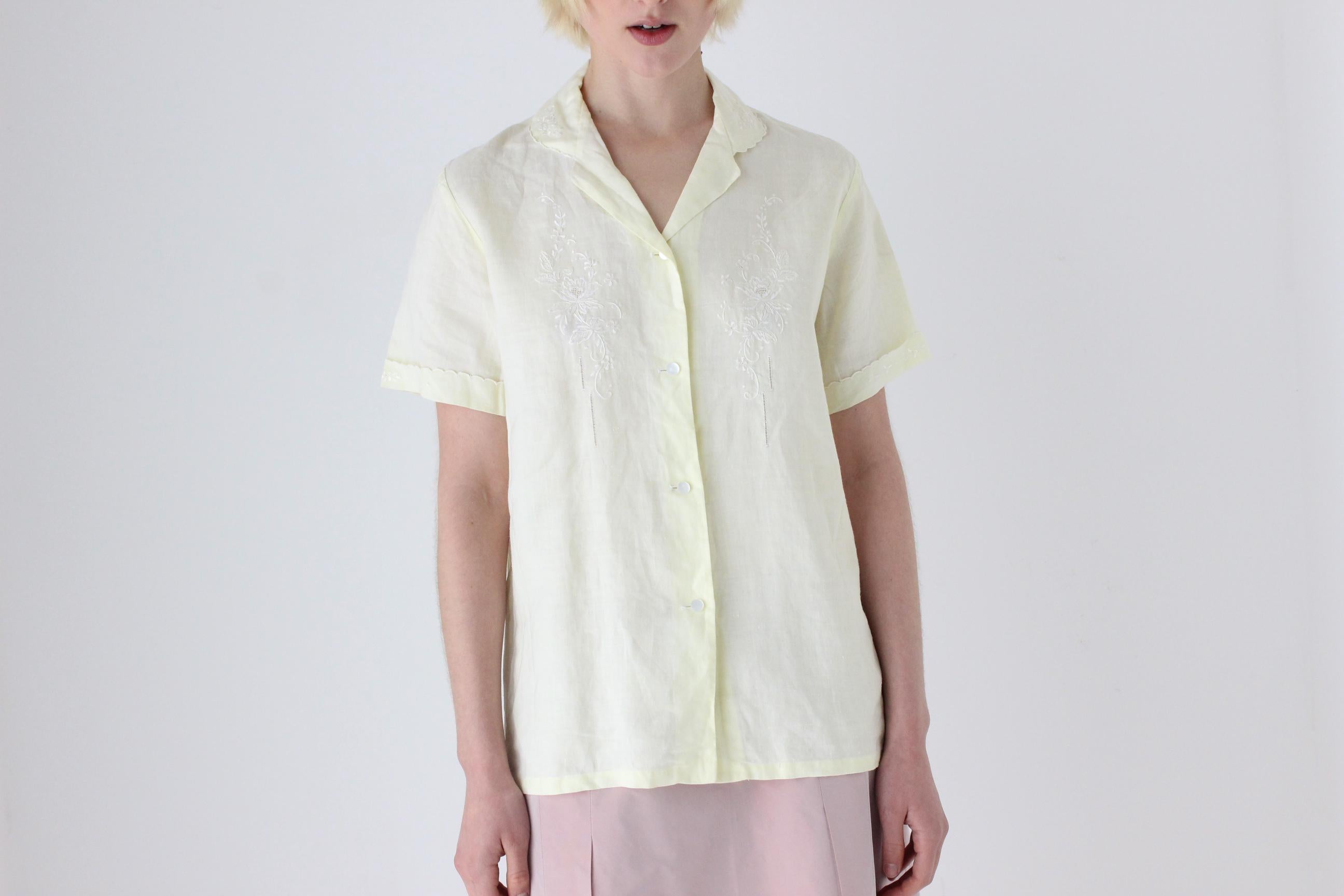 60s French Linen Hand Embroidered Shirt