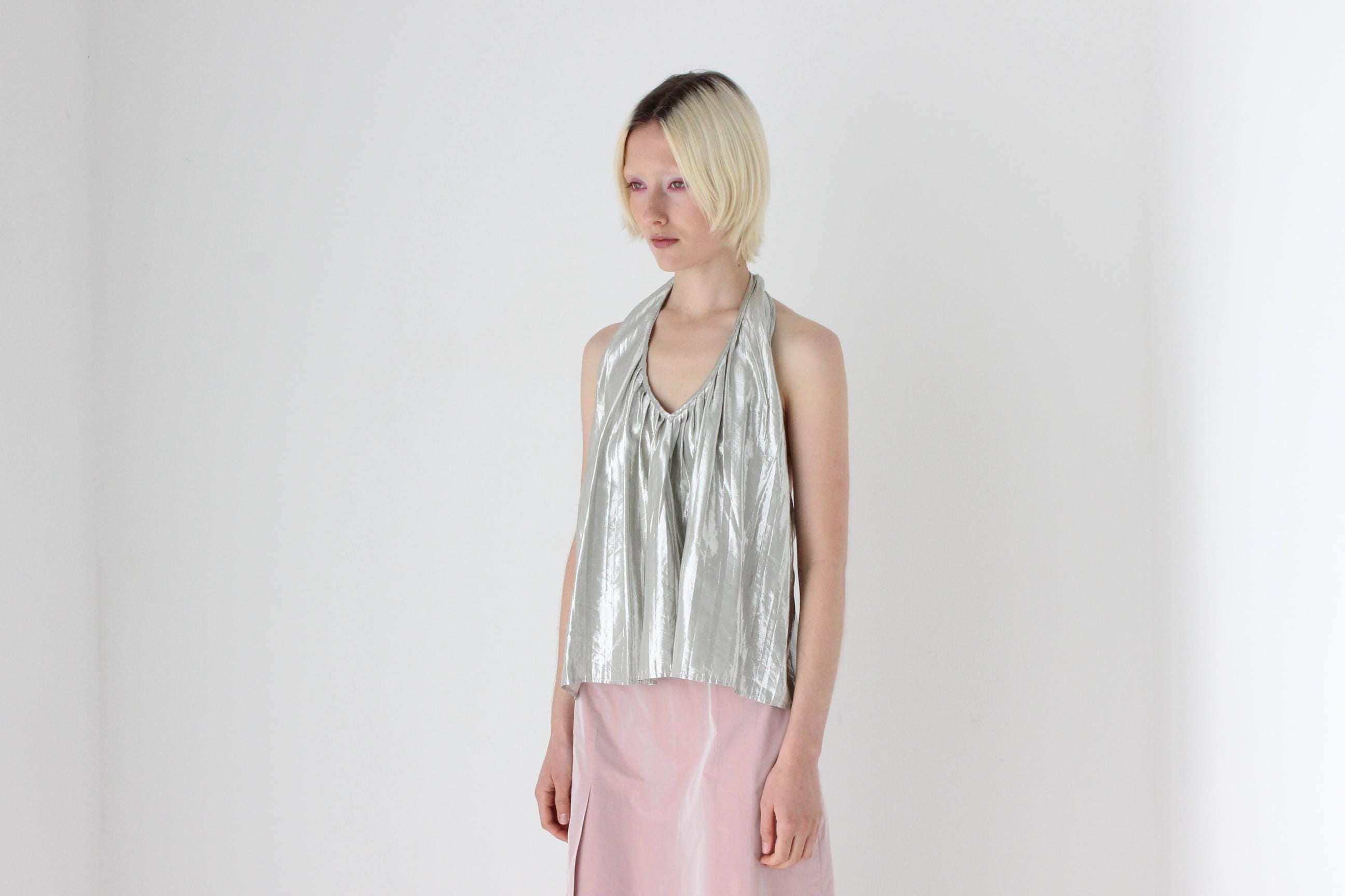 70s Metallic Foil Italian Disco Halter Top by Azner Reli