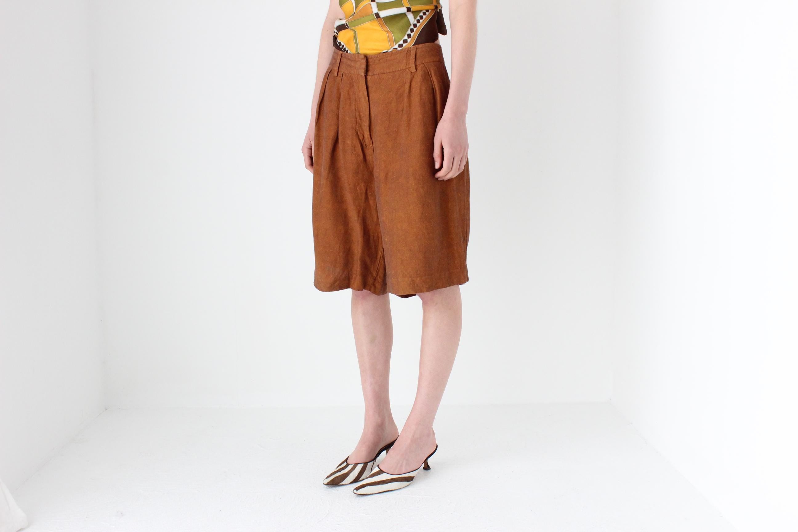 2000s Terracotta Linen Relaxed Bermuda Shorts by Sisley