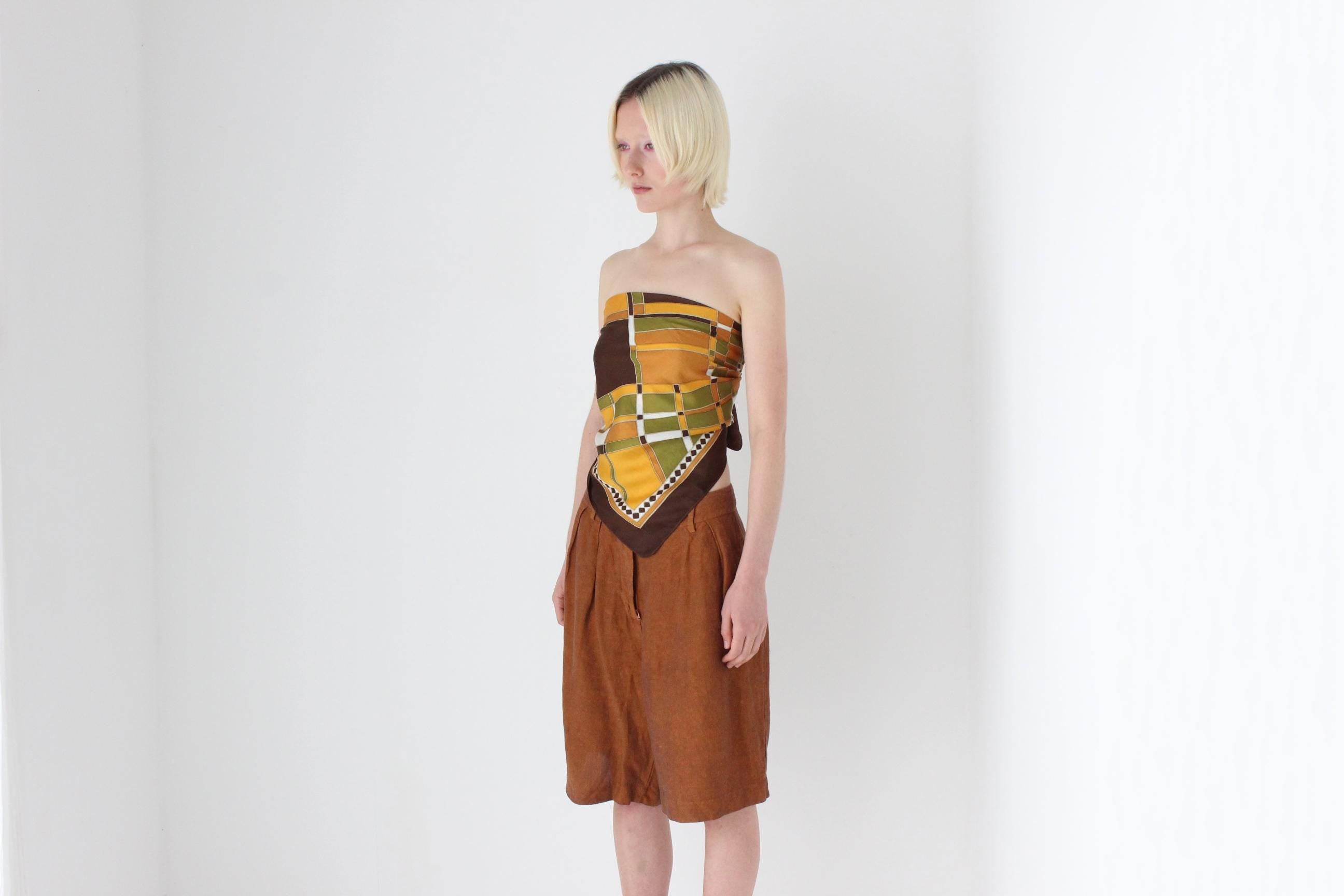 2000s Terracotta Linen Relaxed Bermuda Shorts by Sisley