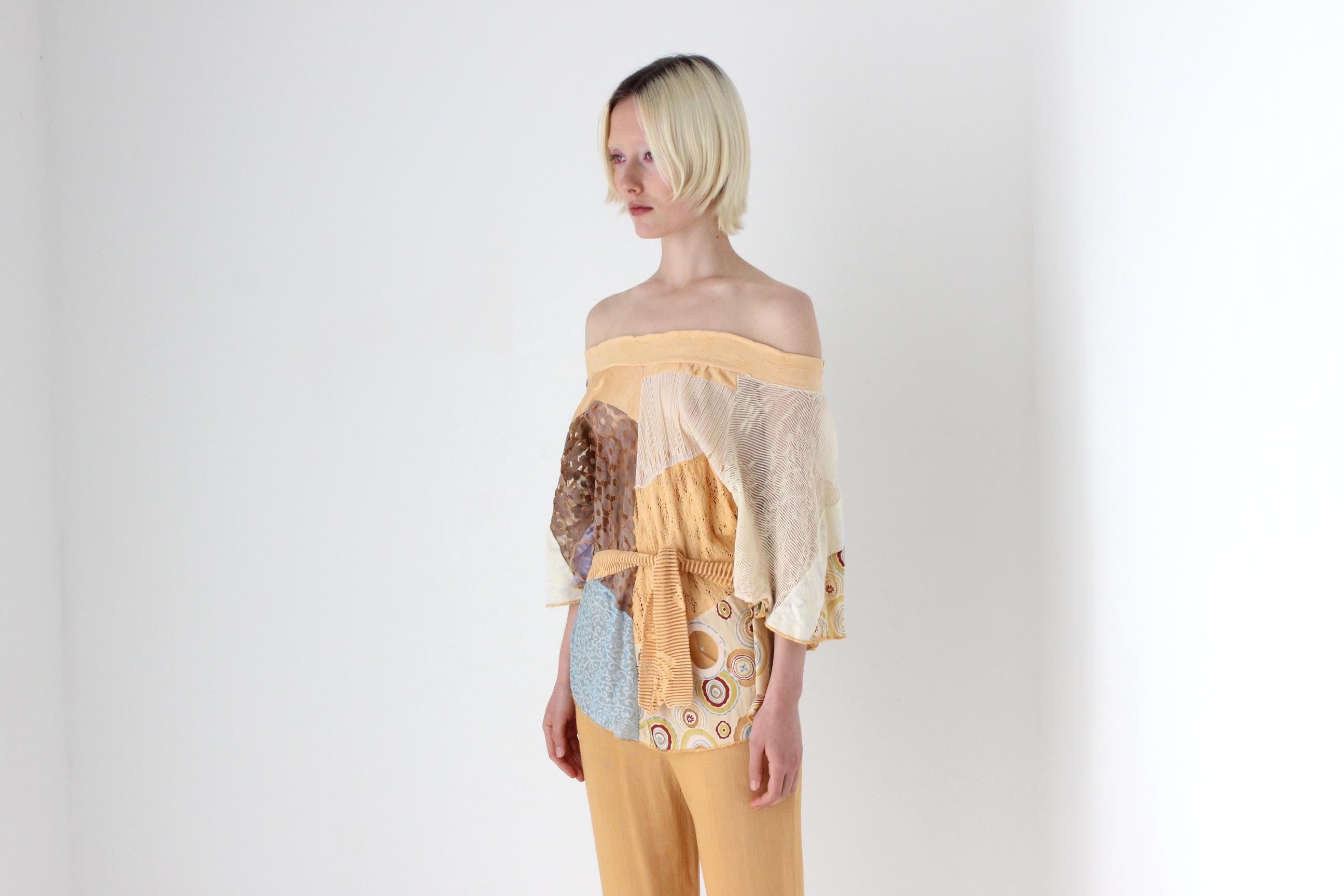 Y2K Abstract Patchwork Pastel Mesh Art Off Shoulder Top