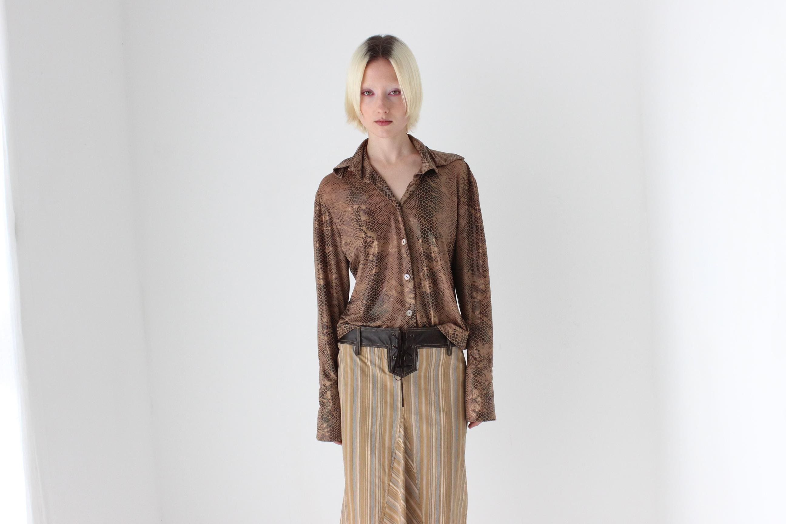 70s Italian Vintage Slinky Snakeskin Disco Shirt