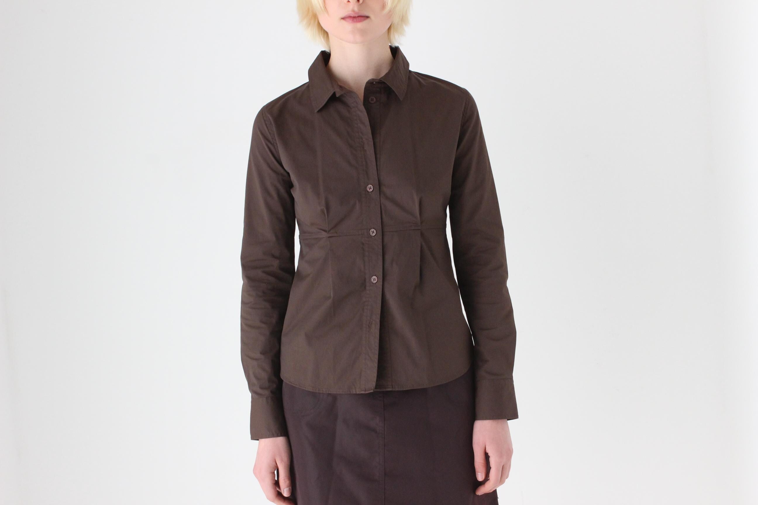 2000s Chocolate Cotton Spandex Button Up