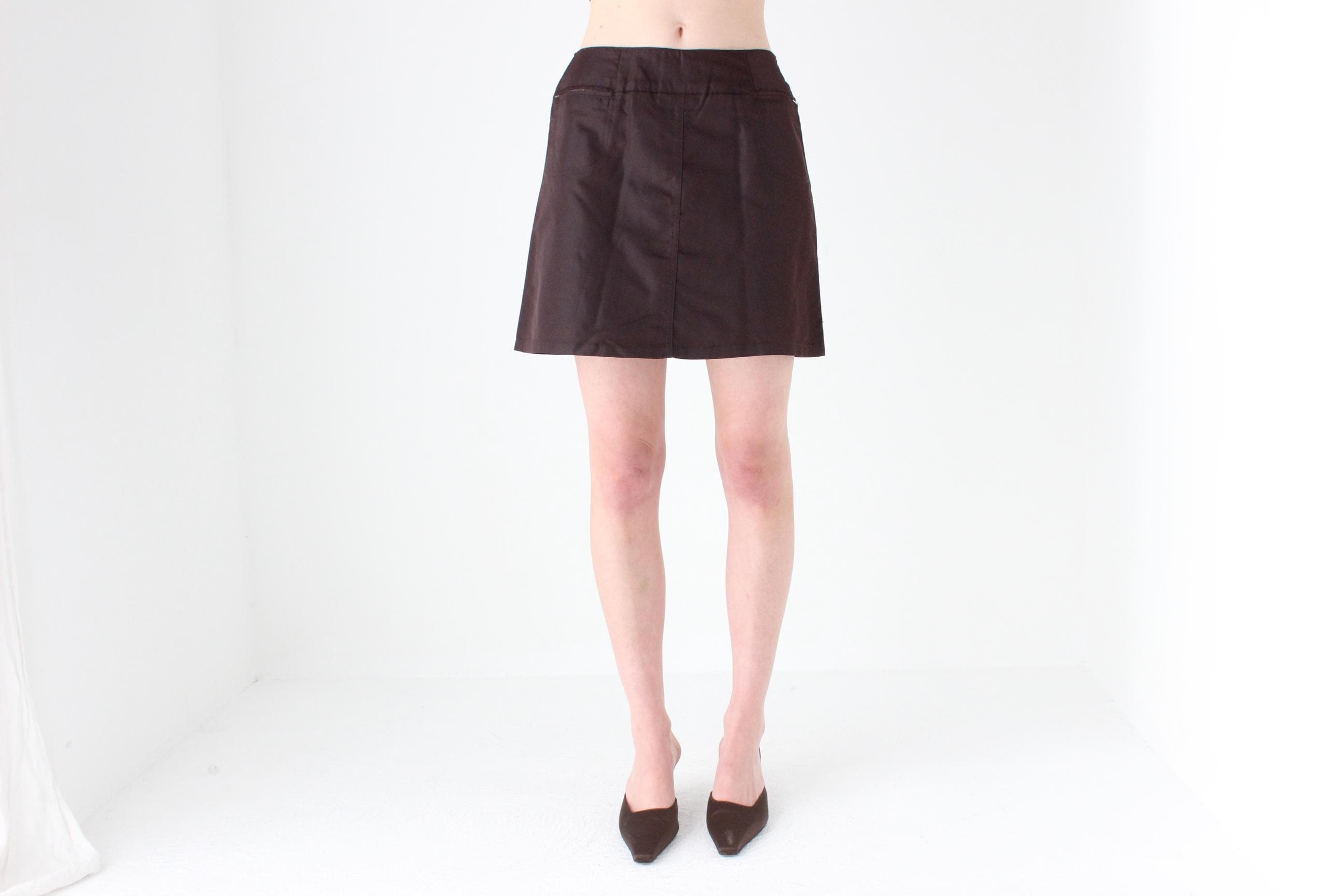 90s Chocolate Nylon Mini Skirt by Stefanel