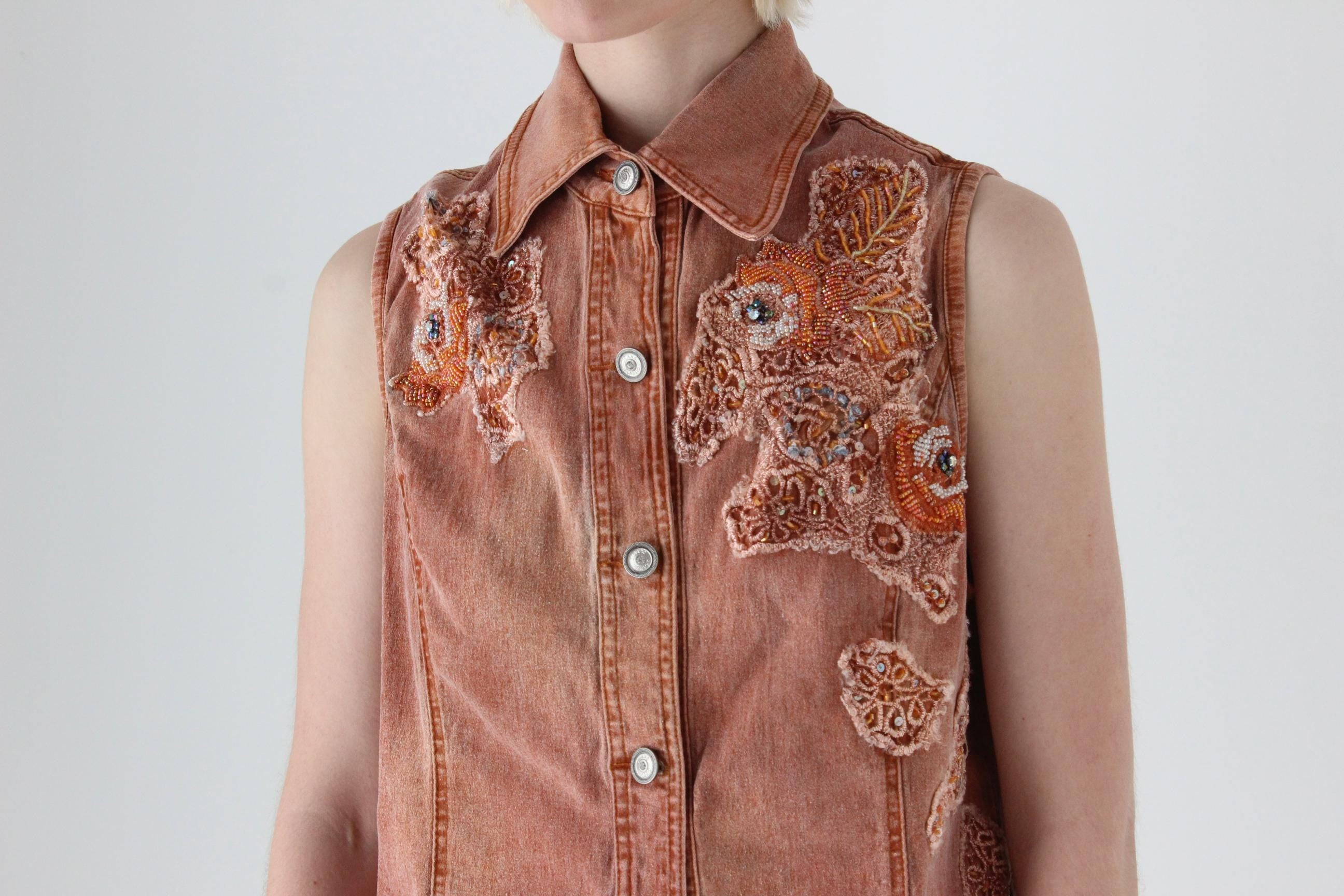 Y2K Orange Acid Wash Denim Vest Top