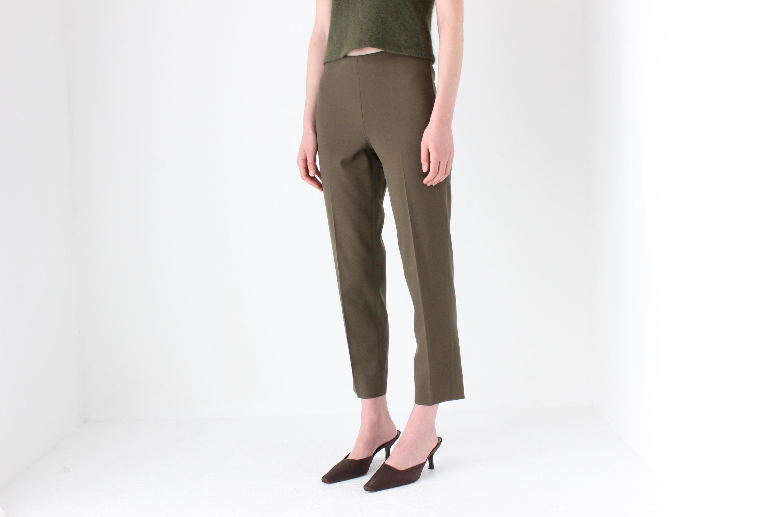 2000s Prada Vintage Wool Blend Olive Trousers