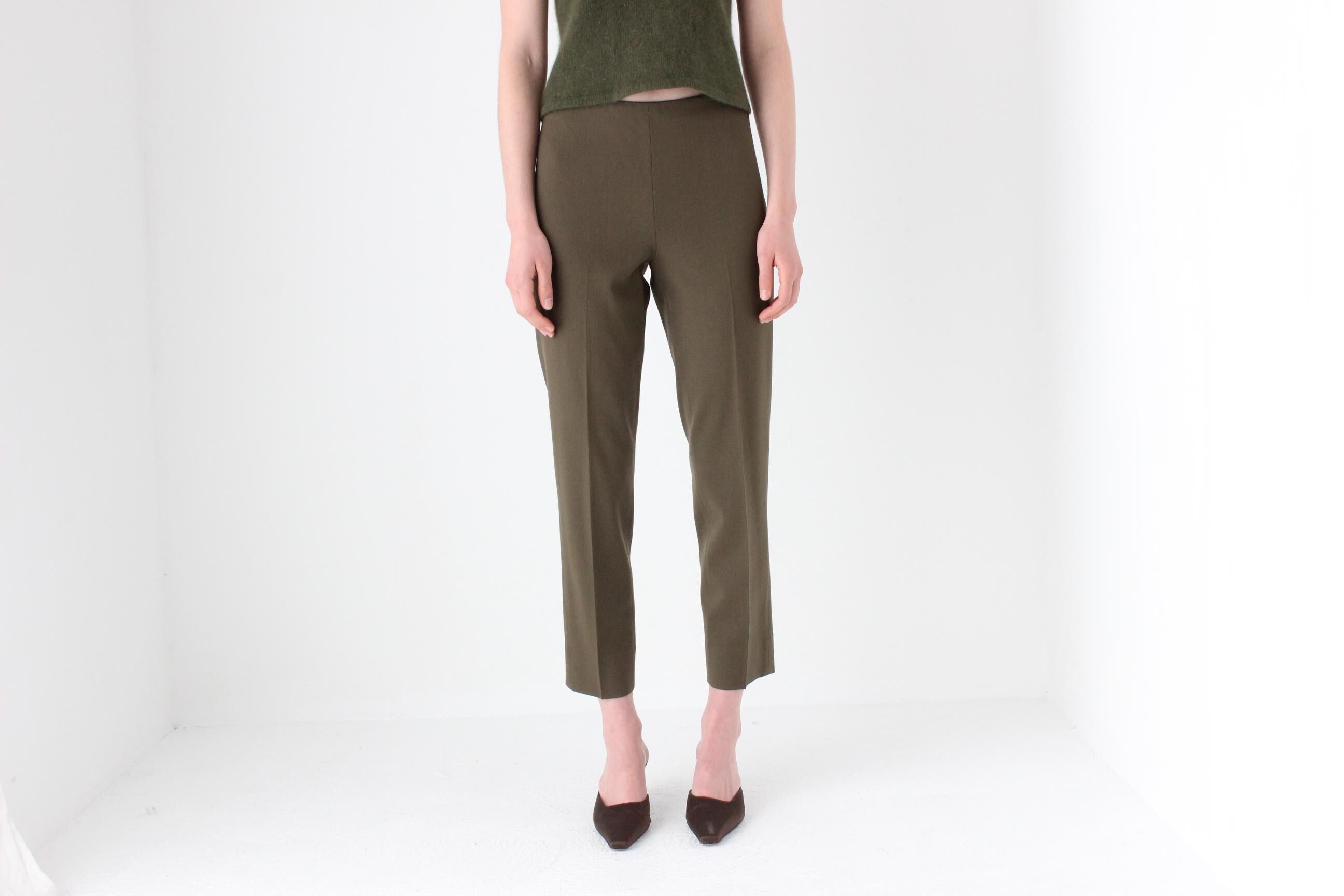 2000s Prada Vintage Wool Blend Olive Trousers