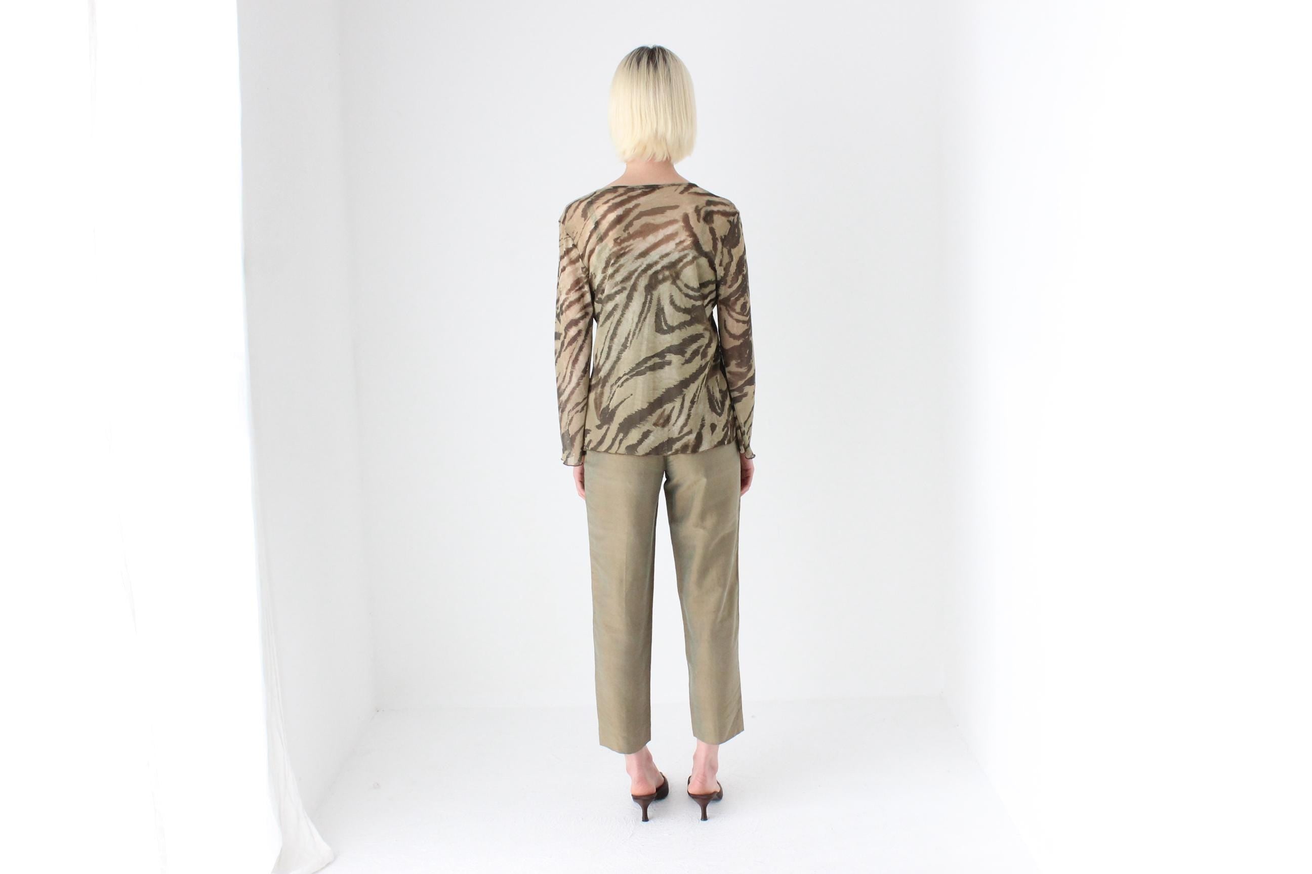 90s Animal Print Mesh Single Button Top