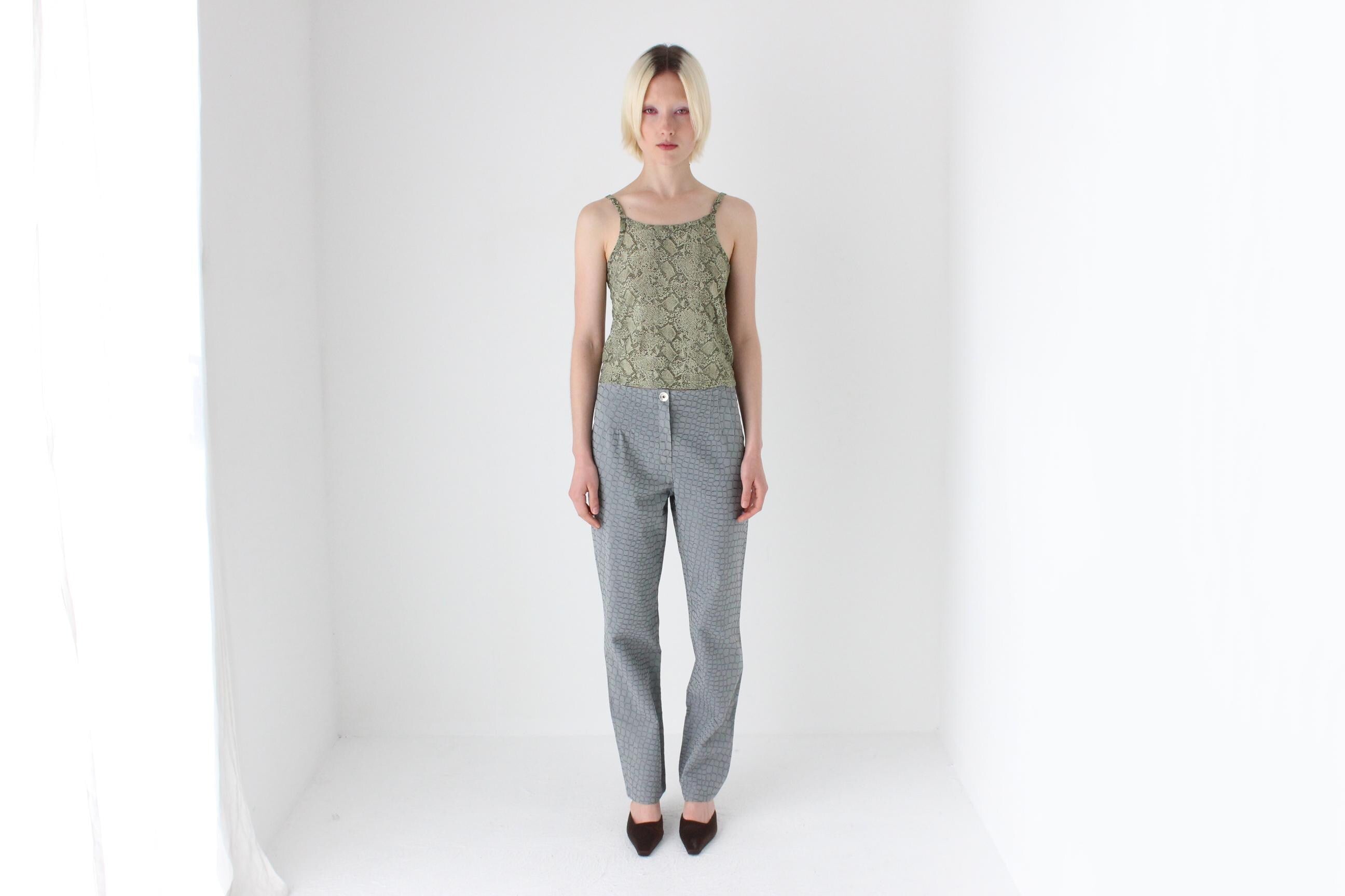 90s 'Baci Baci' Firenze Mock Croc Embroidered Texture Jeans