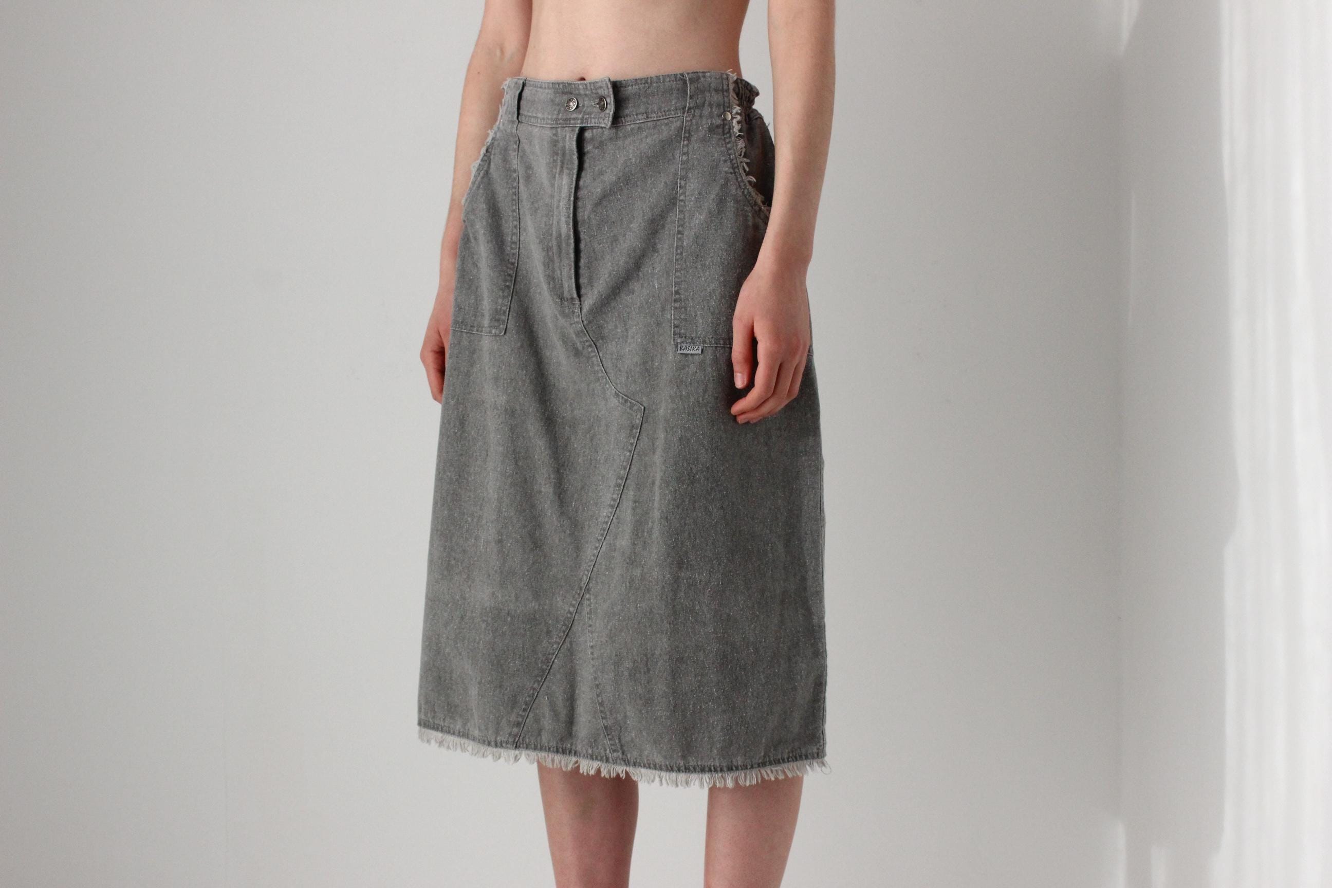 80s Grey Acid Wash Denim Skirt