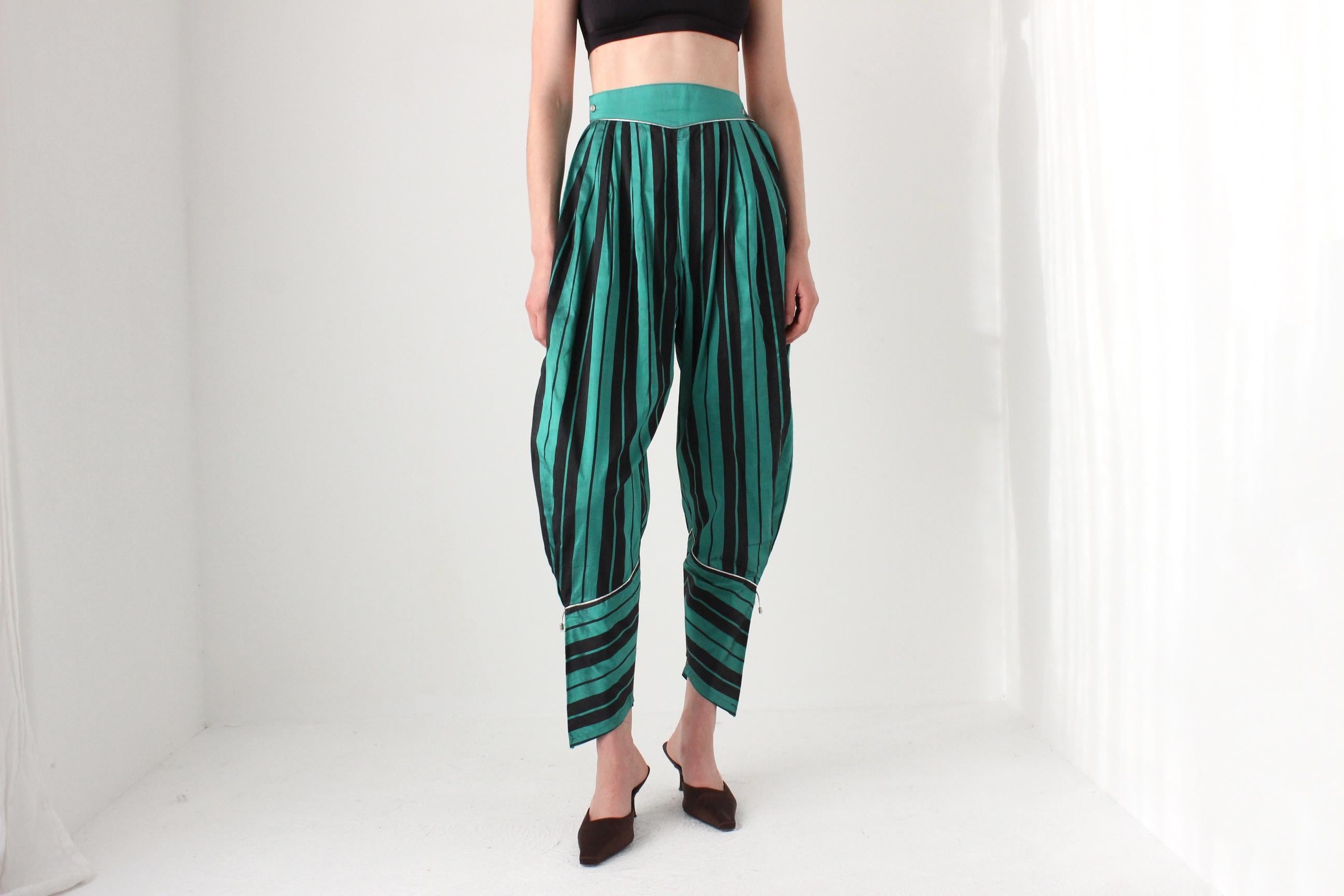 80s Byblos Italy Raw Silk Striped Balloon Leg Pants