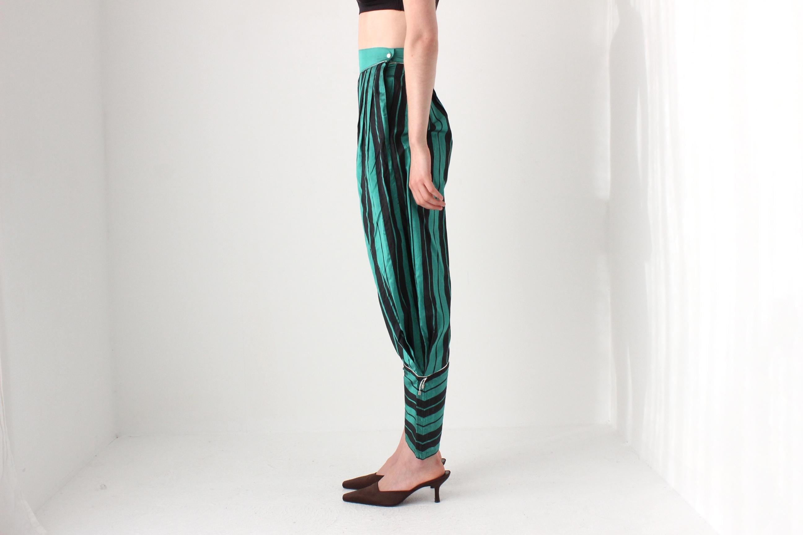 80s Byblos Italy Raw Silk Striped Balloon Leg Pants