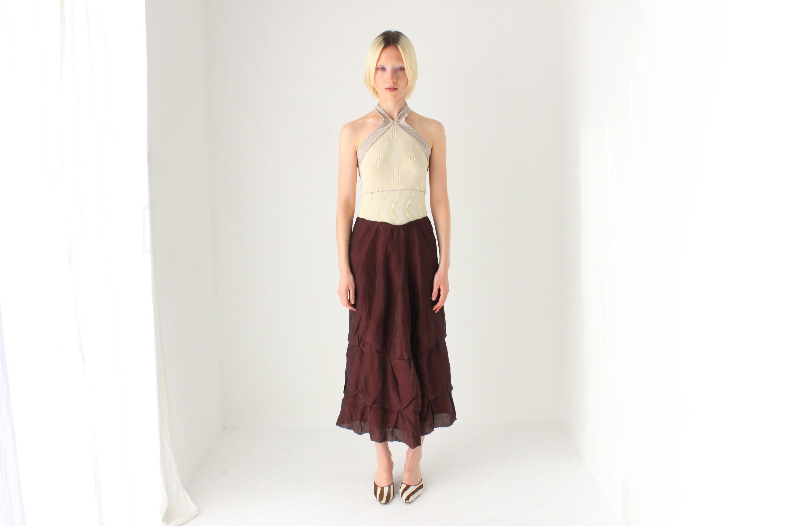 Y2K Burgundy Textured Bubble Midi Skirt w/ Drawstring Waist