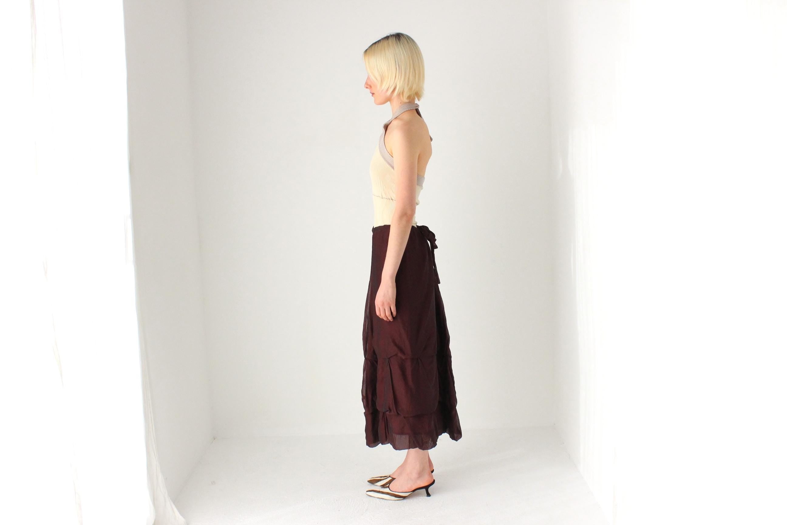 Y2K Burgundy Textured Bubble Midi Skirt w/ Drawstring Waist