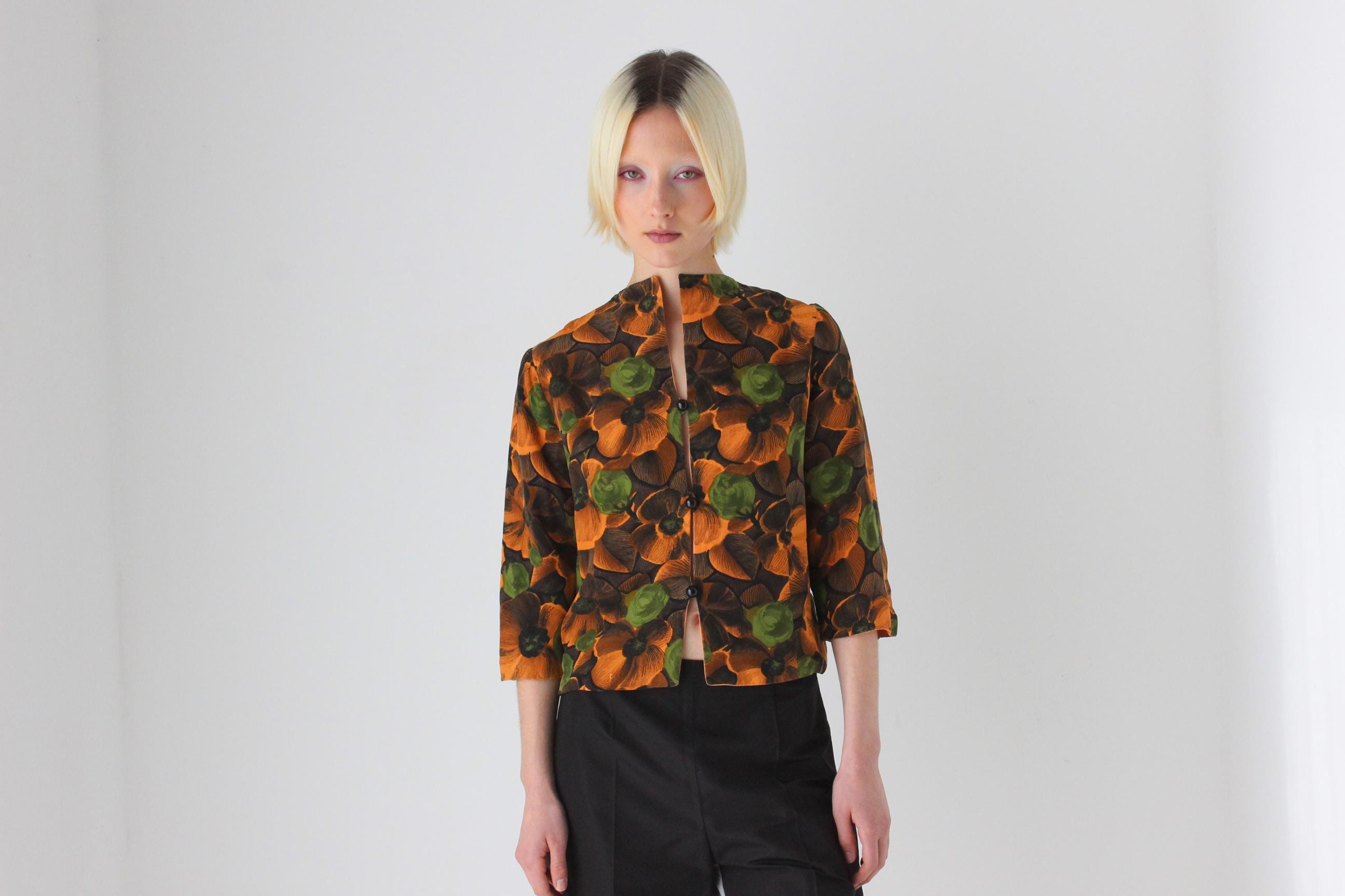 1960s Italian Vintage Silk Floral Opera Top