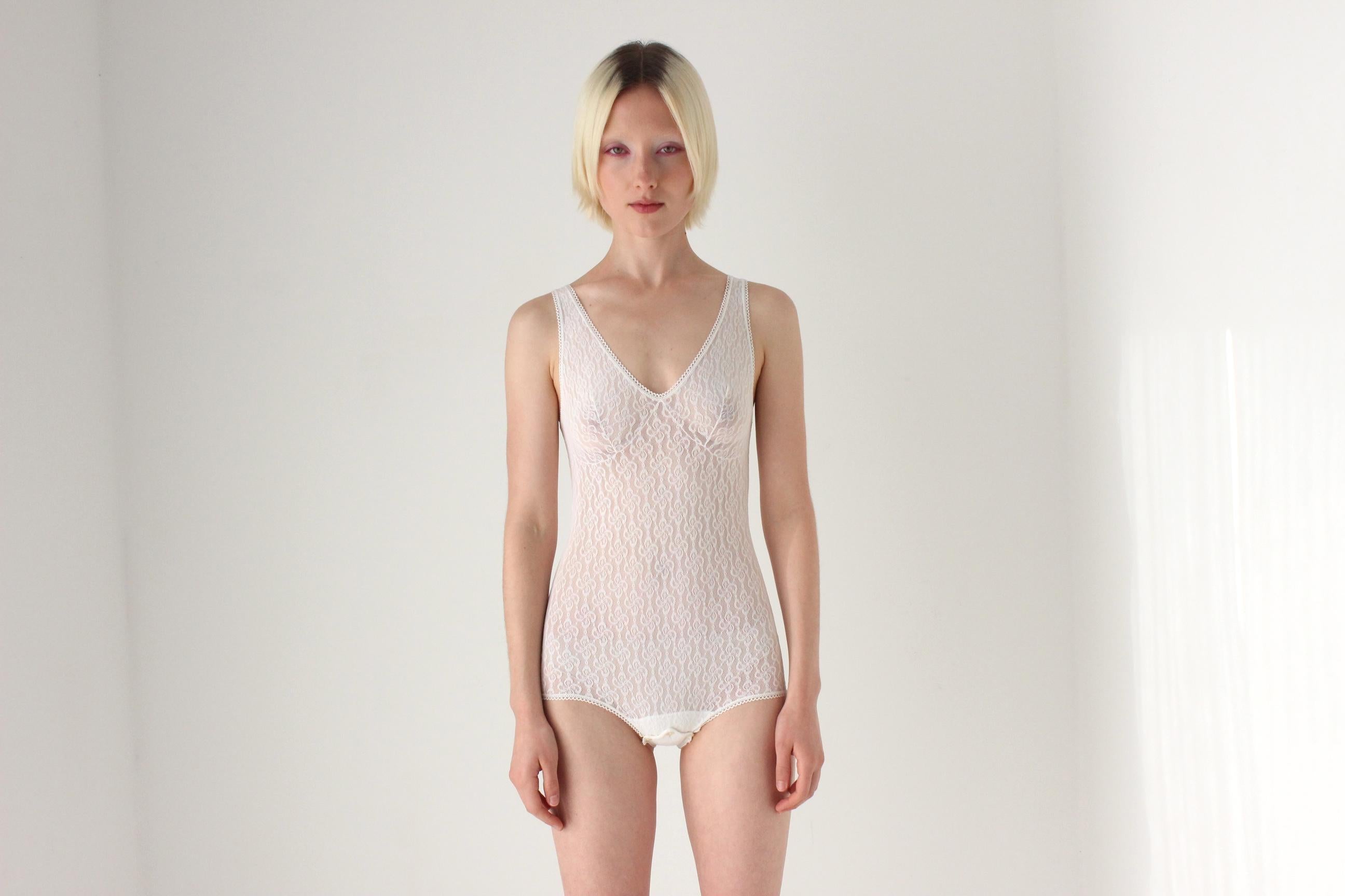 1970s Italian Vintage White Lace Bodysuit